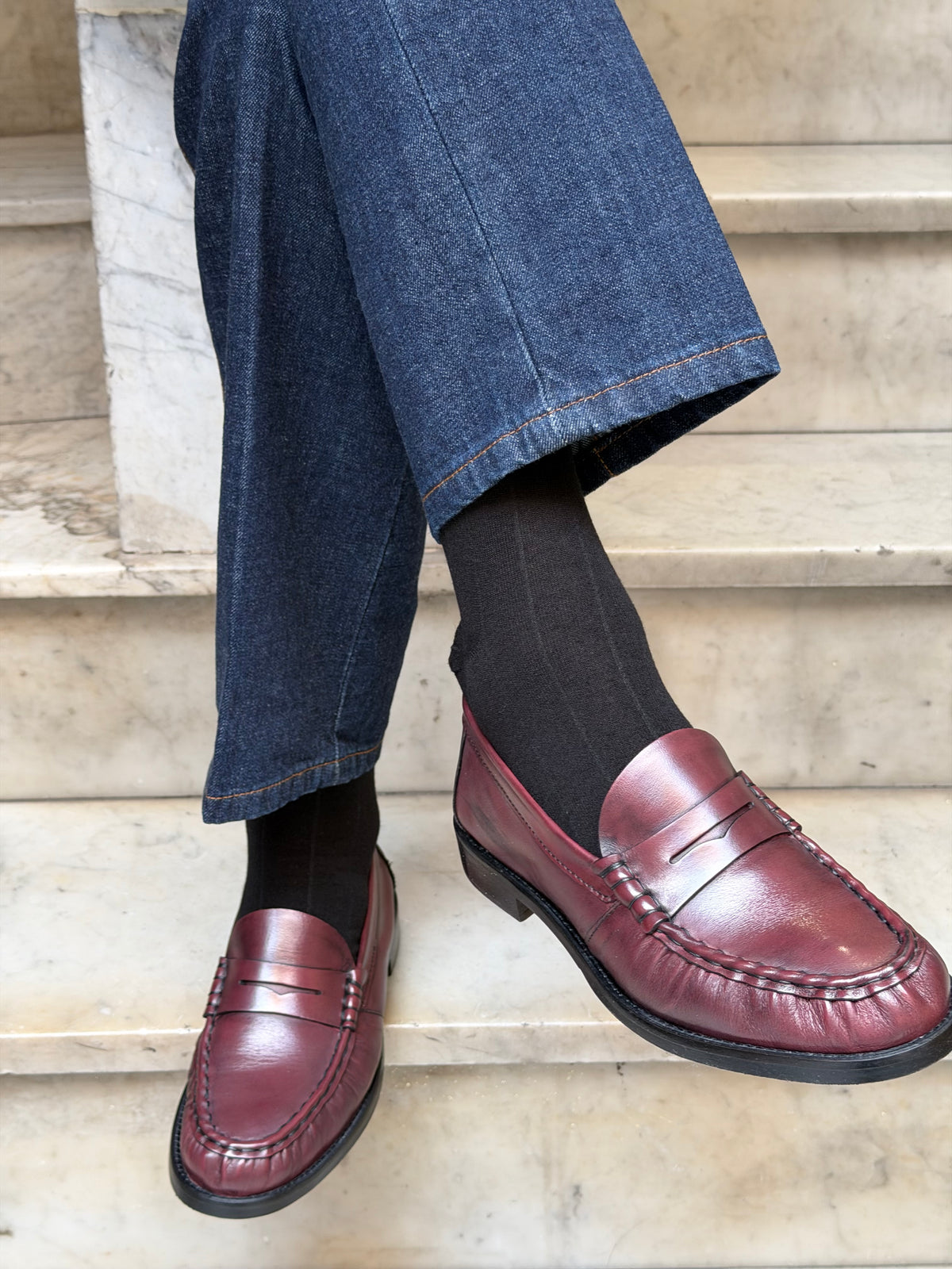 Calza Cashmere e cotone a riga larga Nero