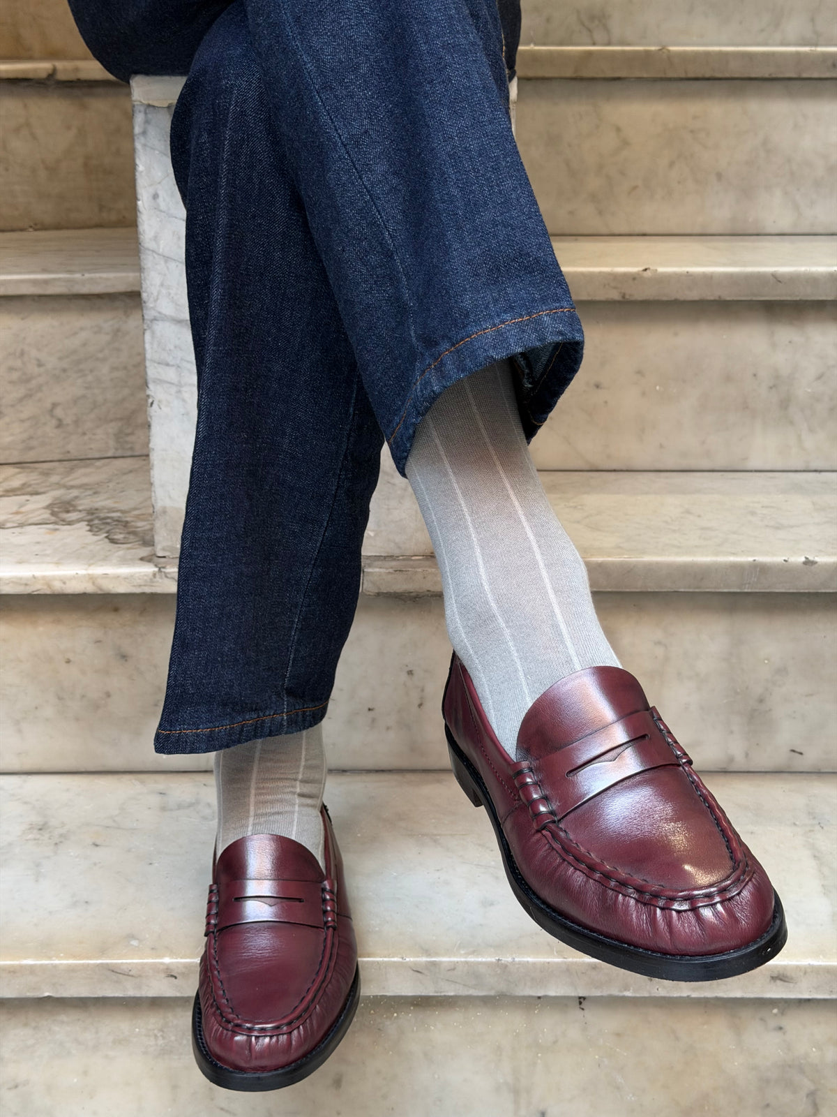 Calza Cashmere e cotone a riga larga Grigio