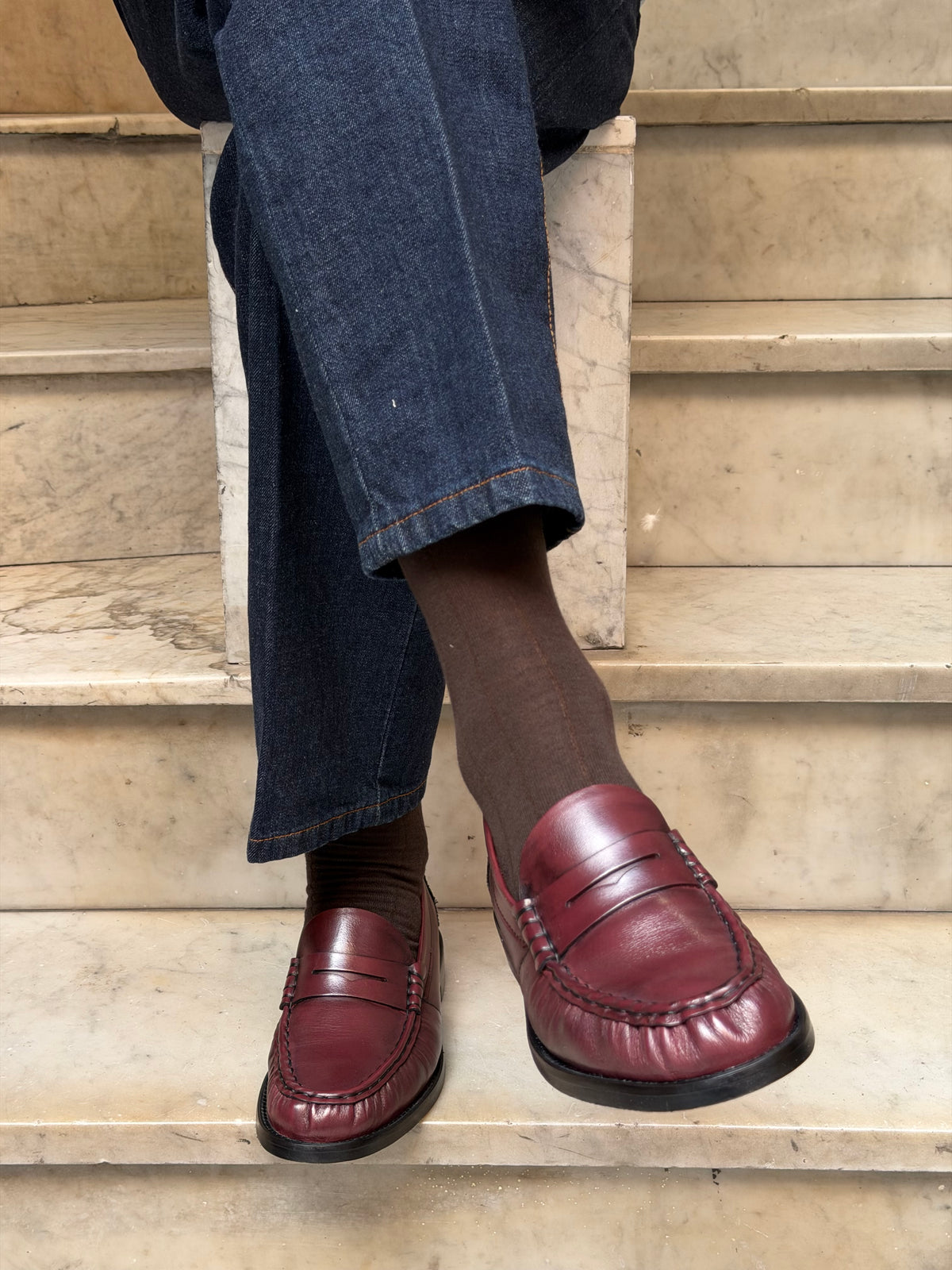 Calza Cashmere e cotone a riga larga Moro