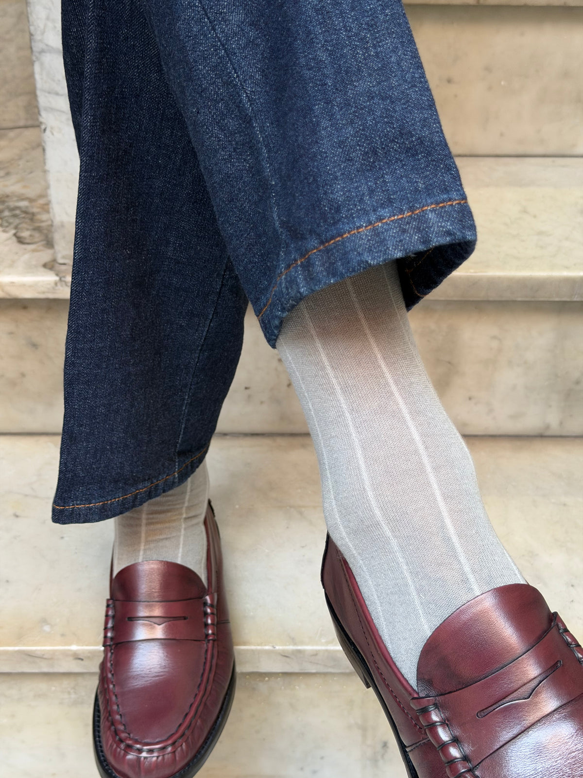 Calza Cashmere e cotone a riga larga Grigio