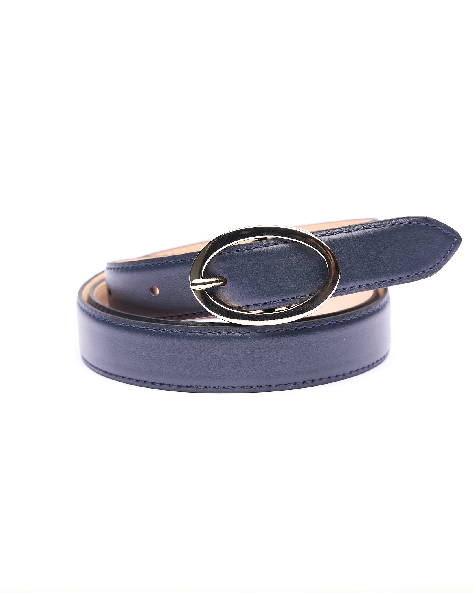 Cintura con Fibbia Ovale in Pelle Blu