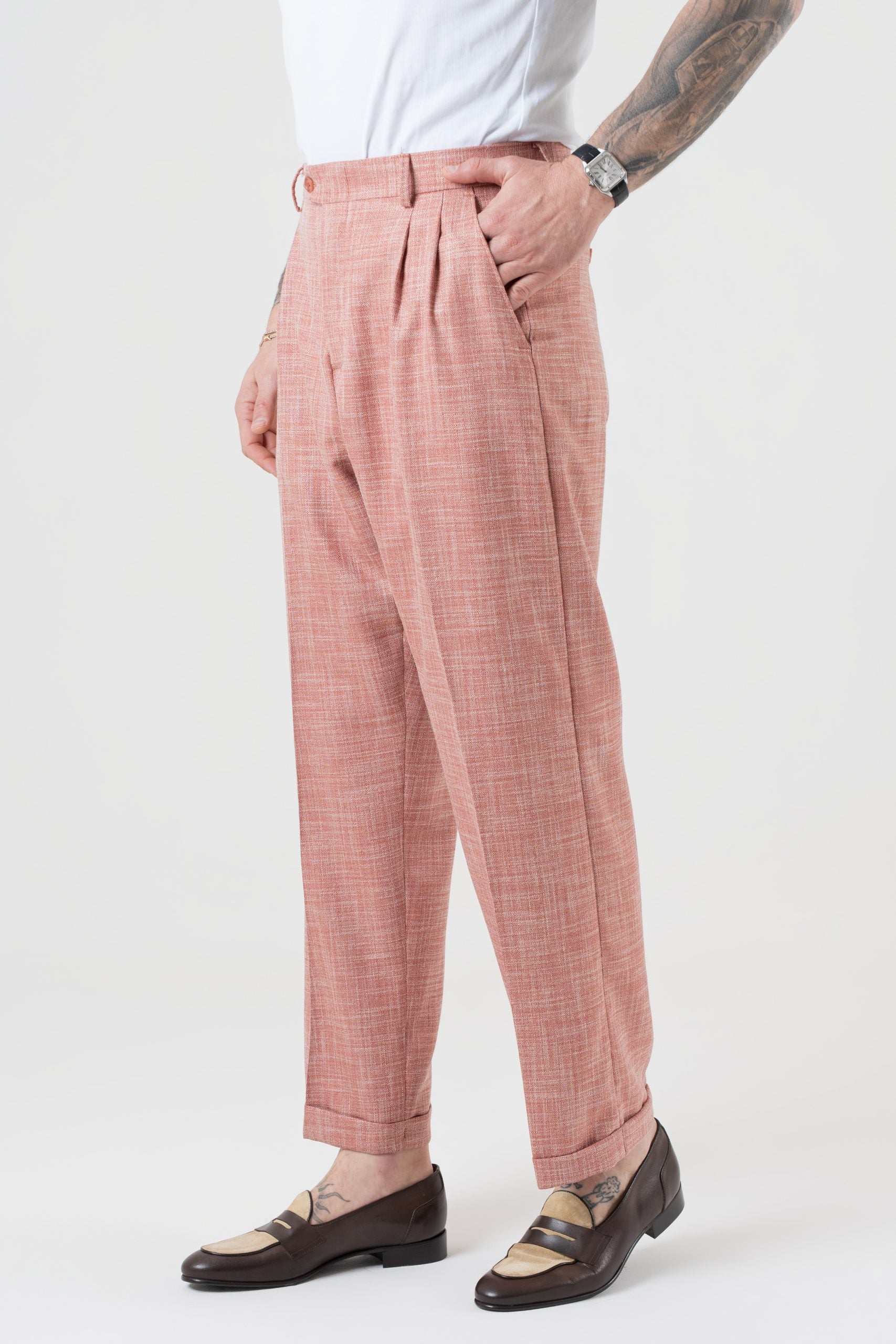 Pantalone Fondo Ampio con Passanti Melangiato Aragosta