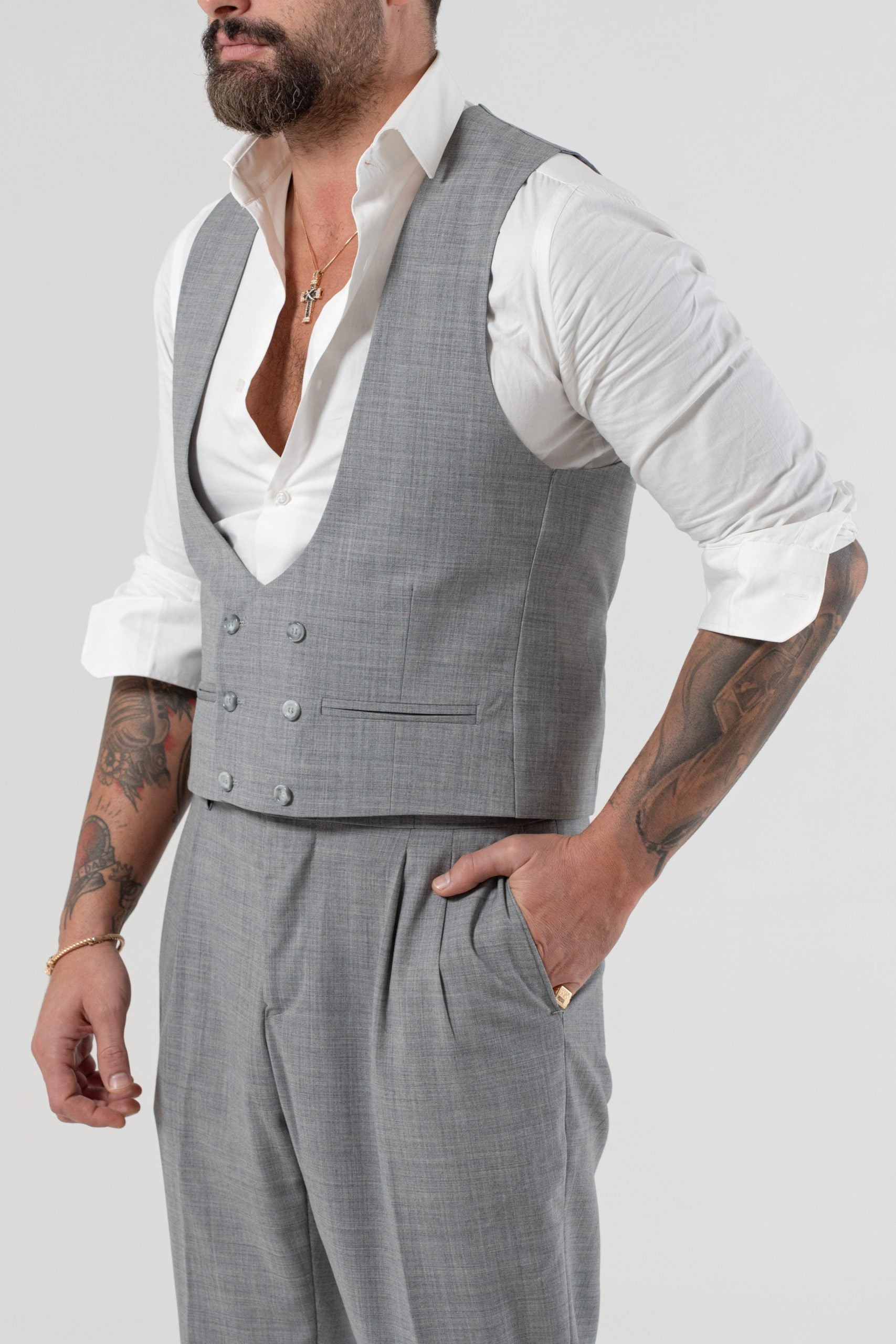 Panciotto Doppiopetto Grigio Wall Street