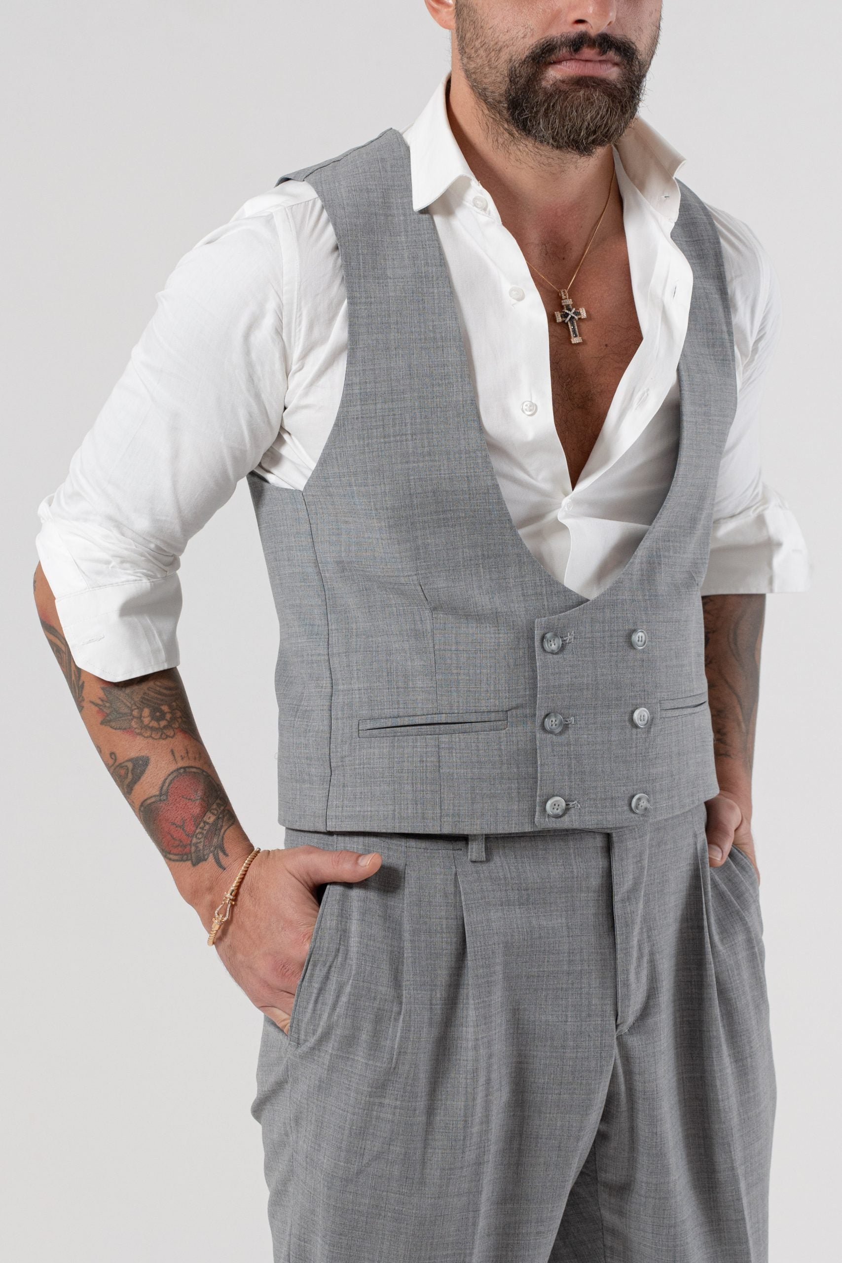 Panciotto Doppiopetto Grigio Wall Street