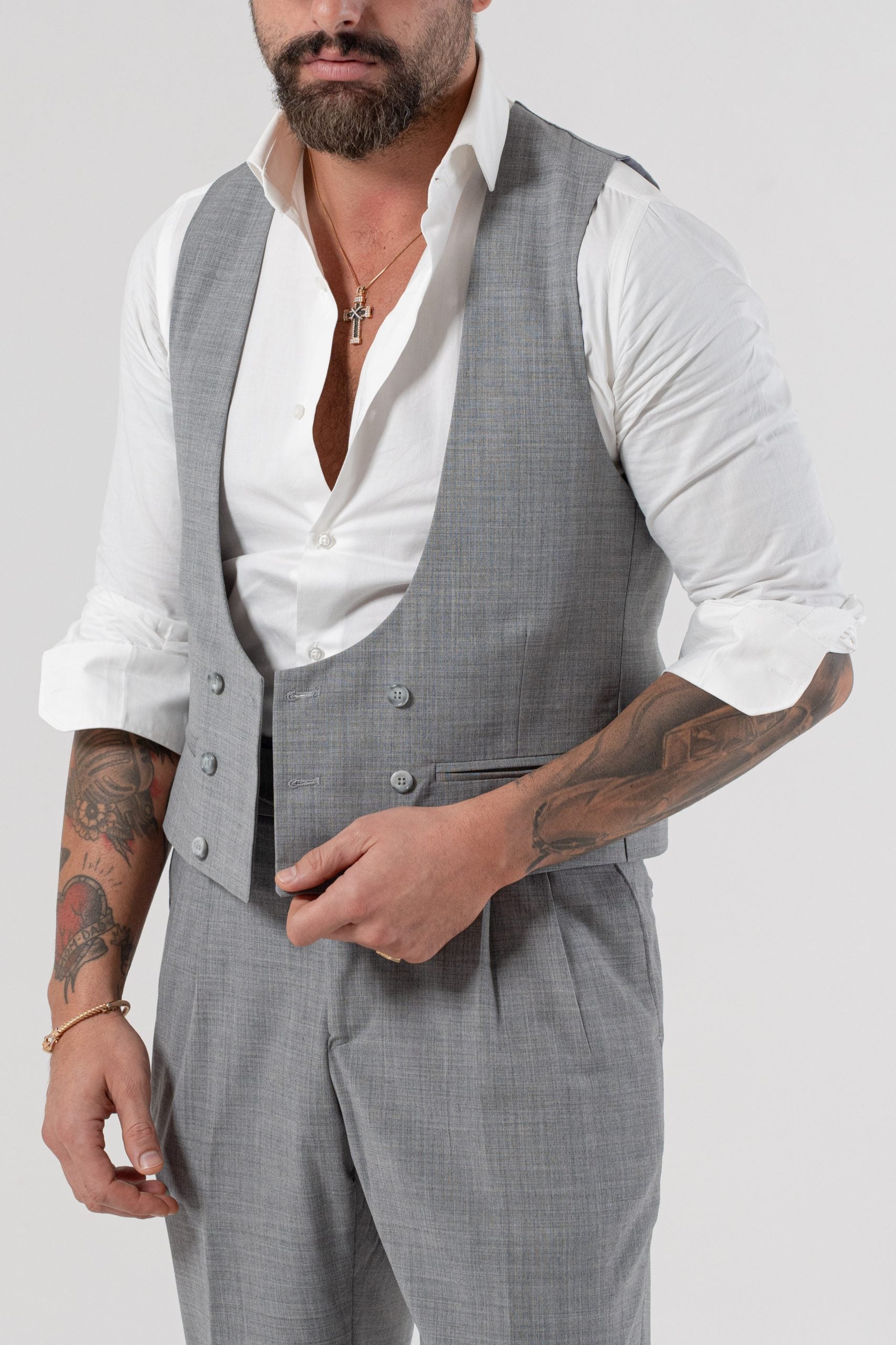 Panciotto Doppiopetto Grigio Wall Street