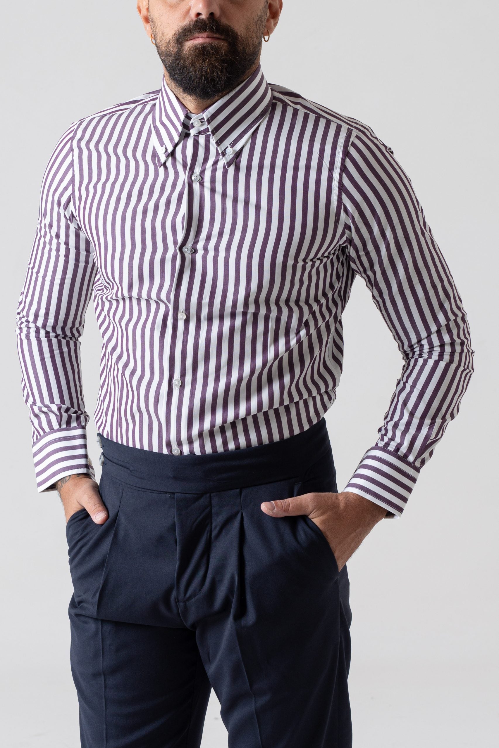 Camicia Riga Larga Vinaccia con collo Button Down