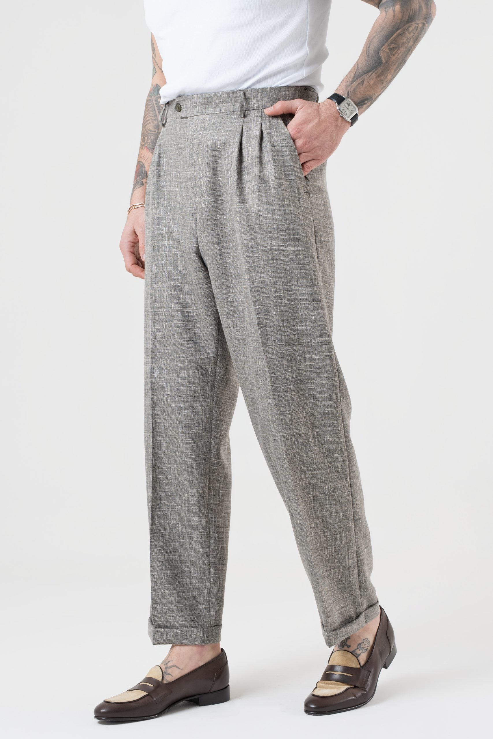 Pantalone Fondo Ampio con Passanti Melangiato Menta