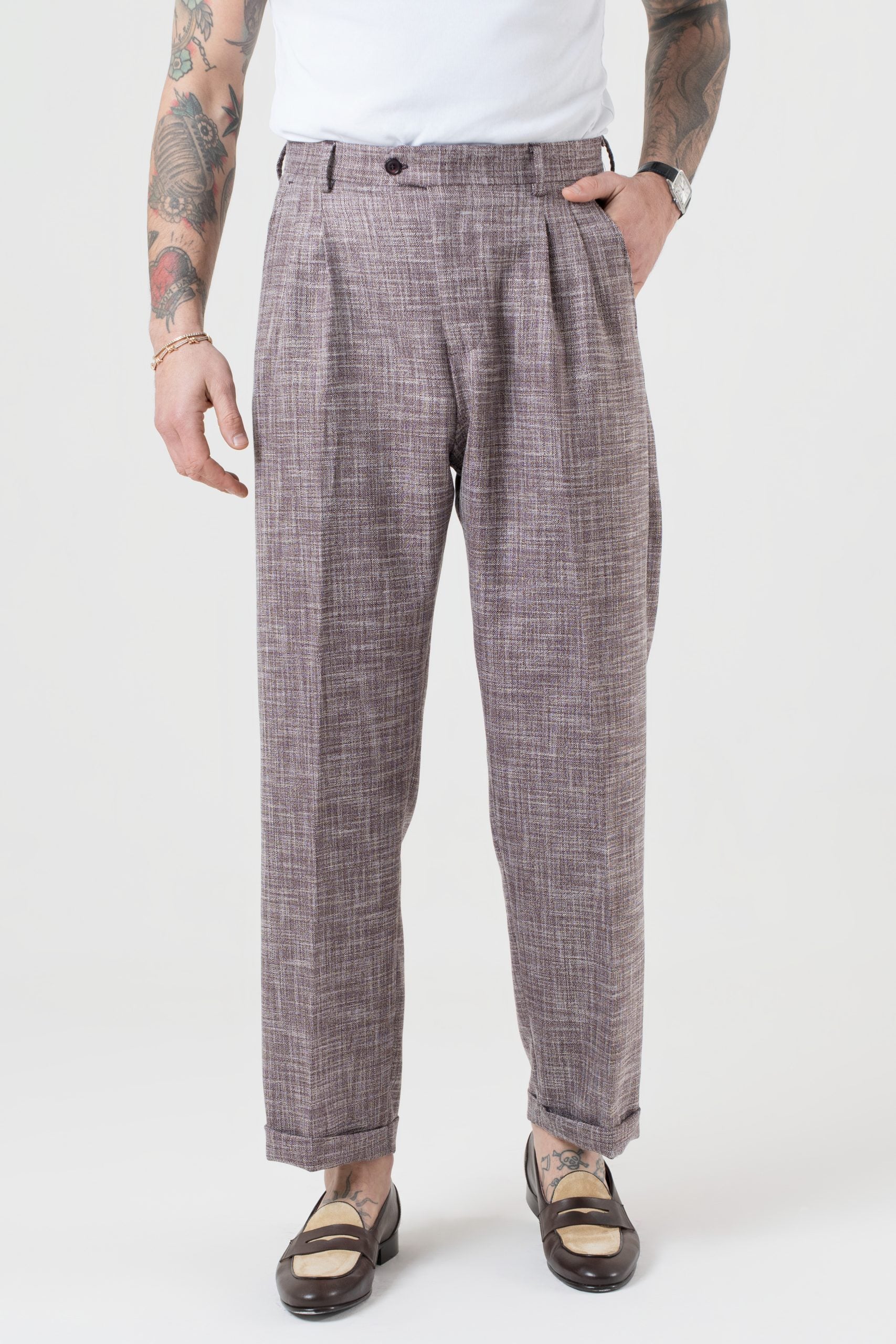 Pantalone Fondo Ampio con Passanti Melangiato Cola