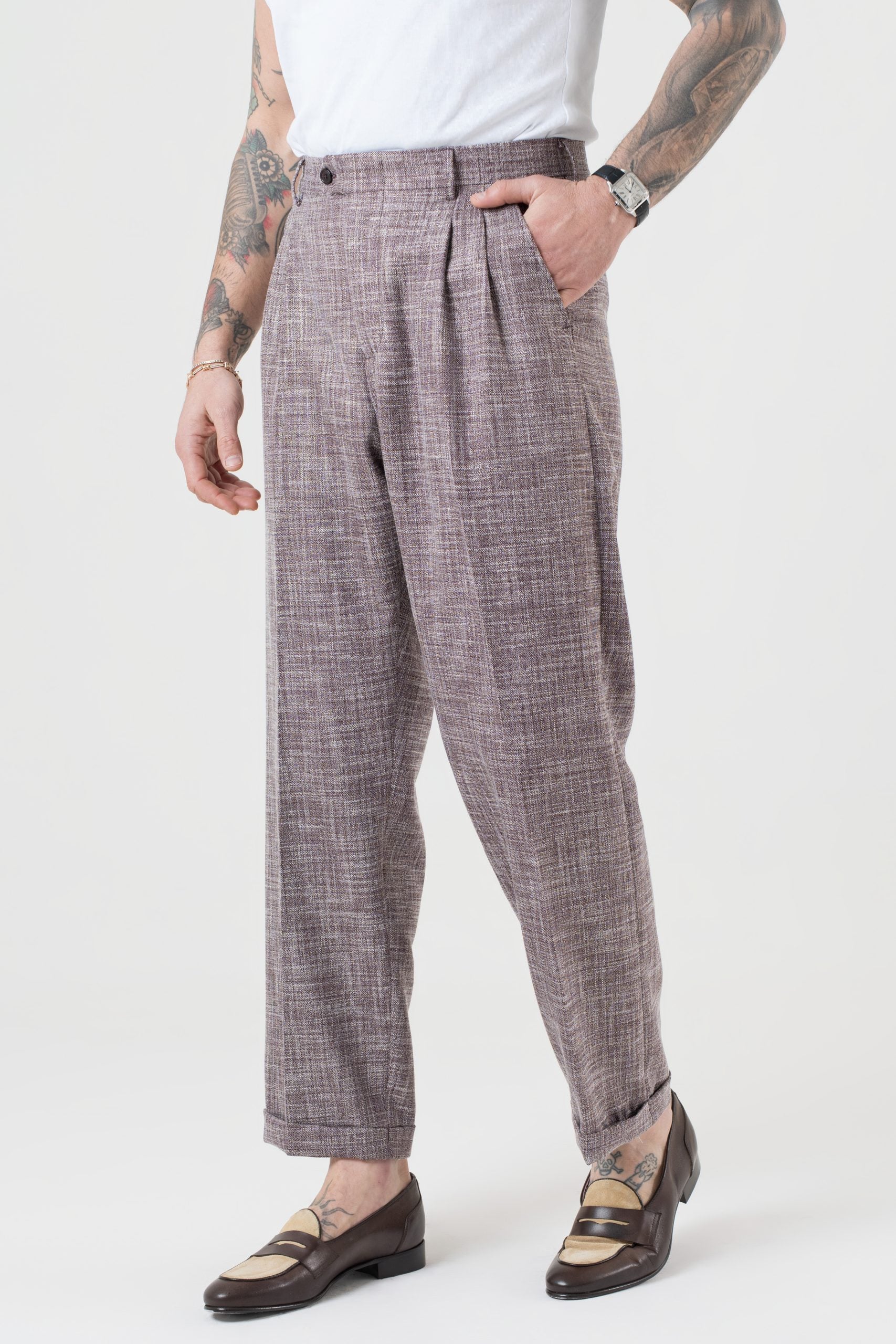 Pantalone Fondo Ampio con Passanti Melangiato Cola