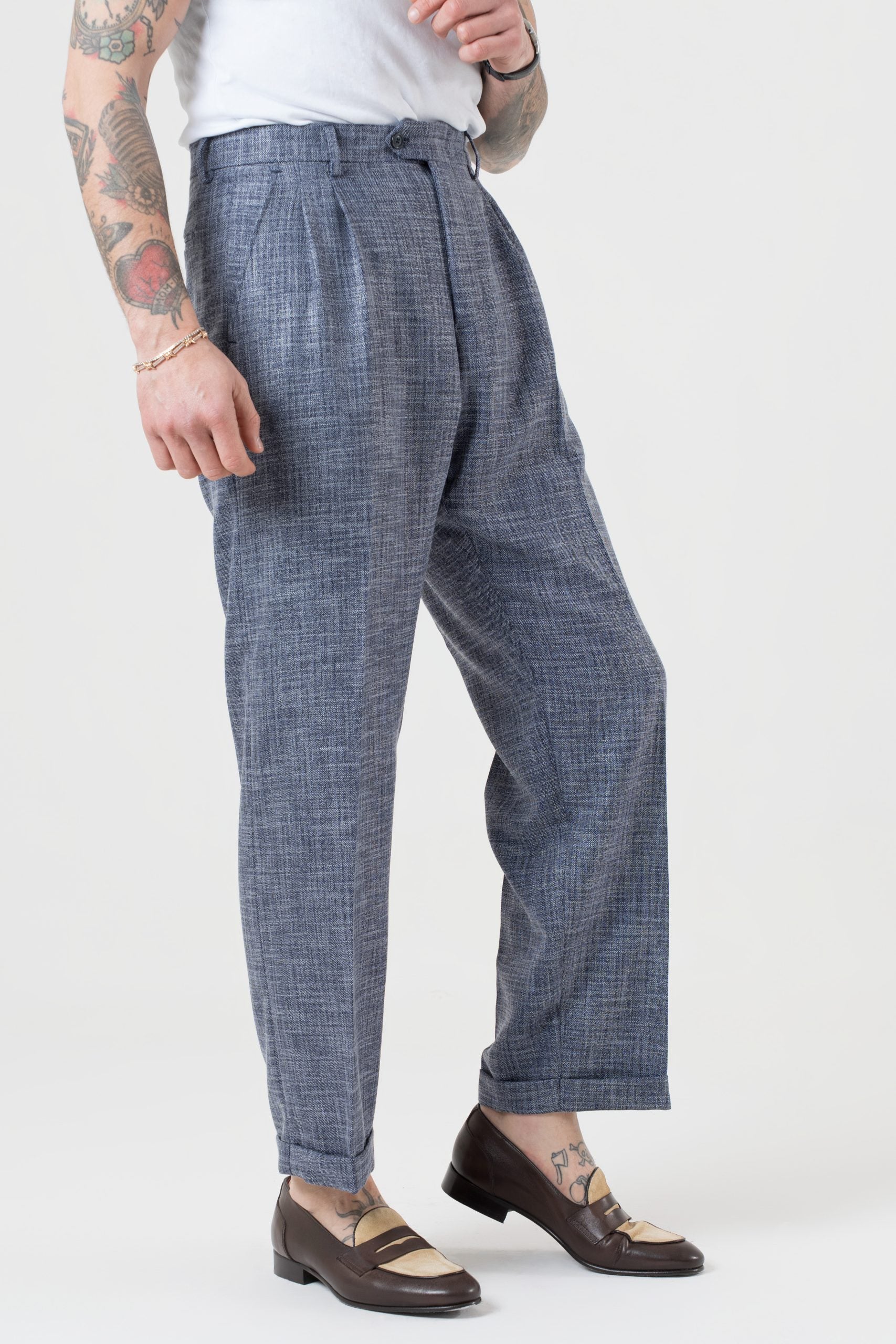 Pantalone Fondo Ampio con Passanti Melangiato Avion