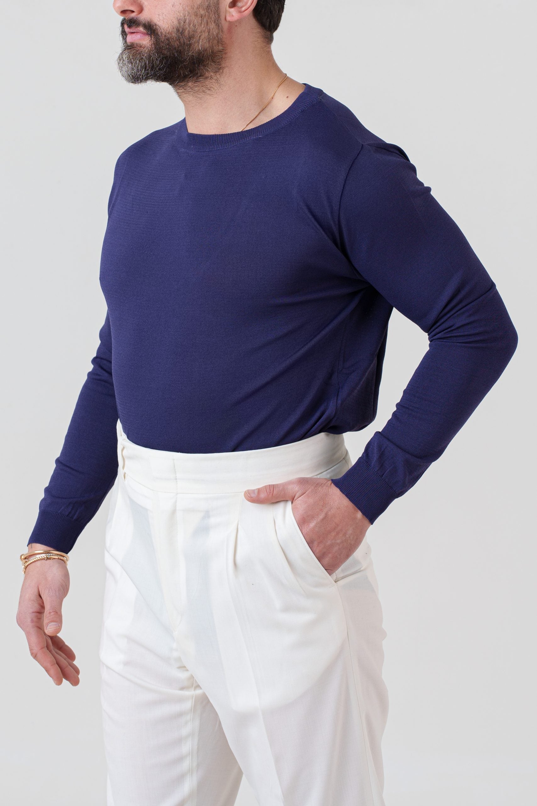 Camisa azul de viscosa de manga larga