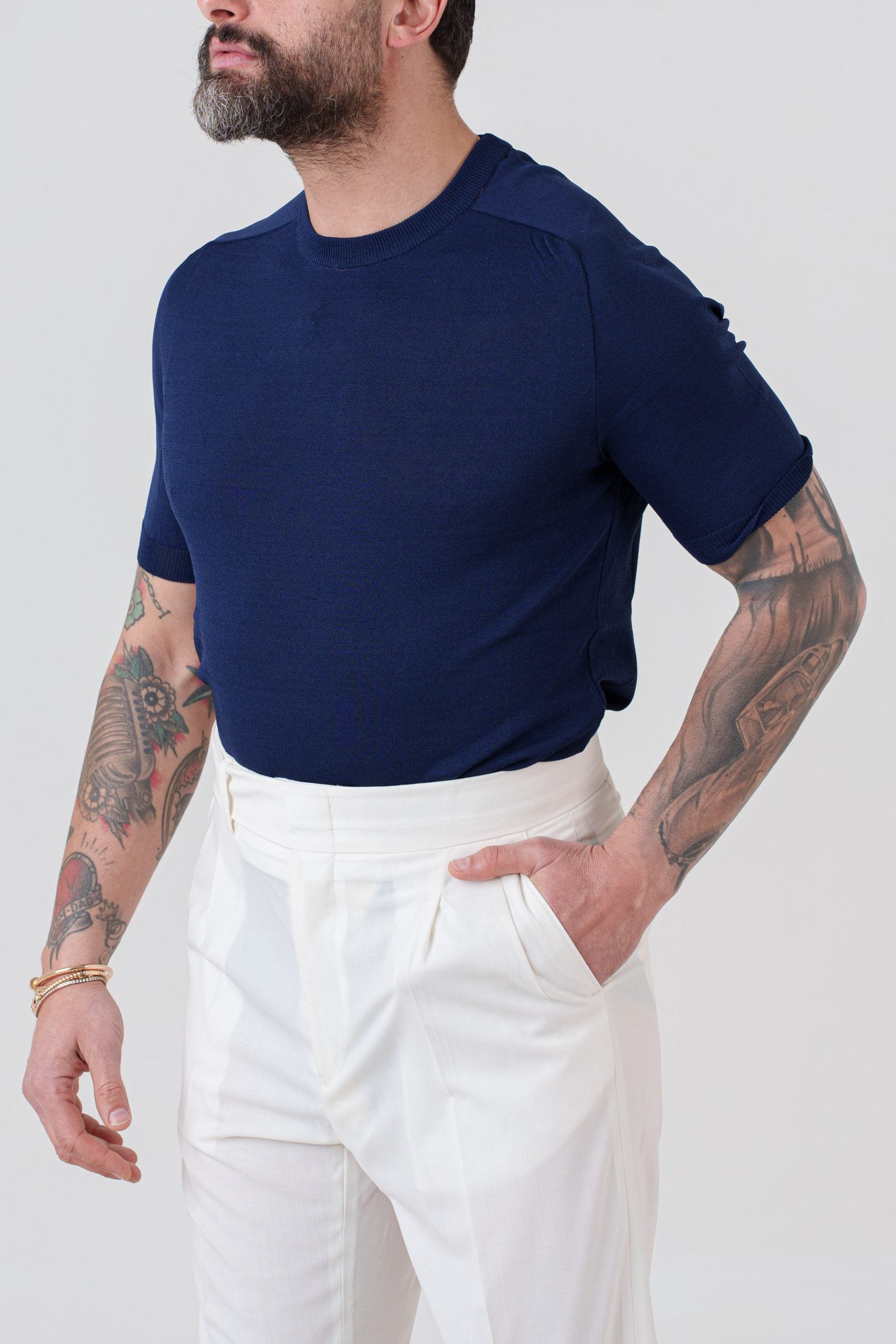 T-Shirt Mezza Manica in Viscosa Blu