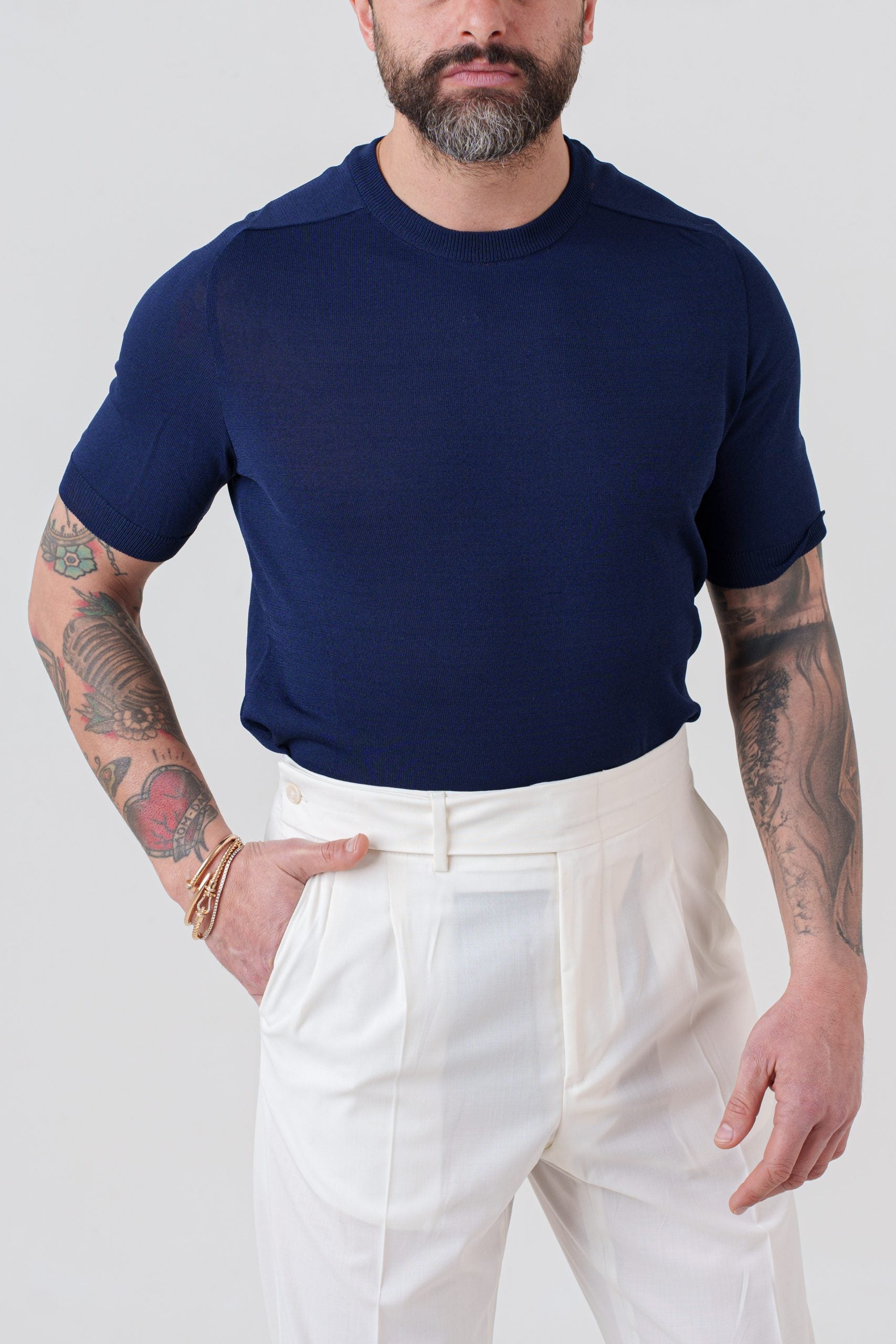 Camiseta azul de viscosa de manga corta