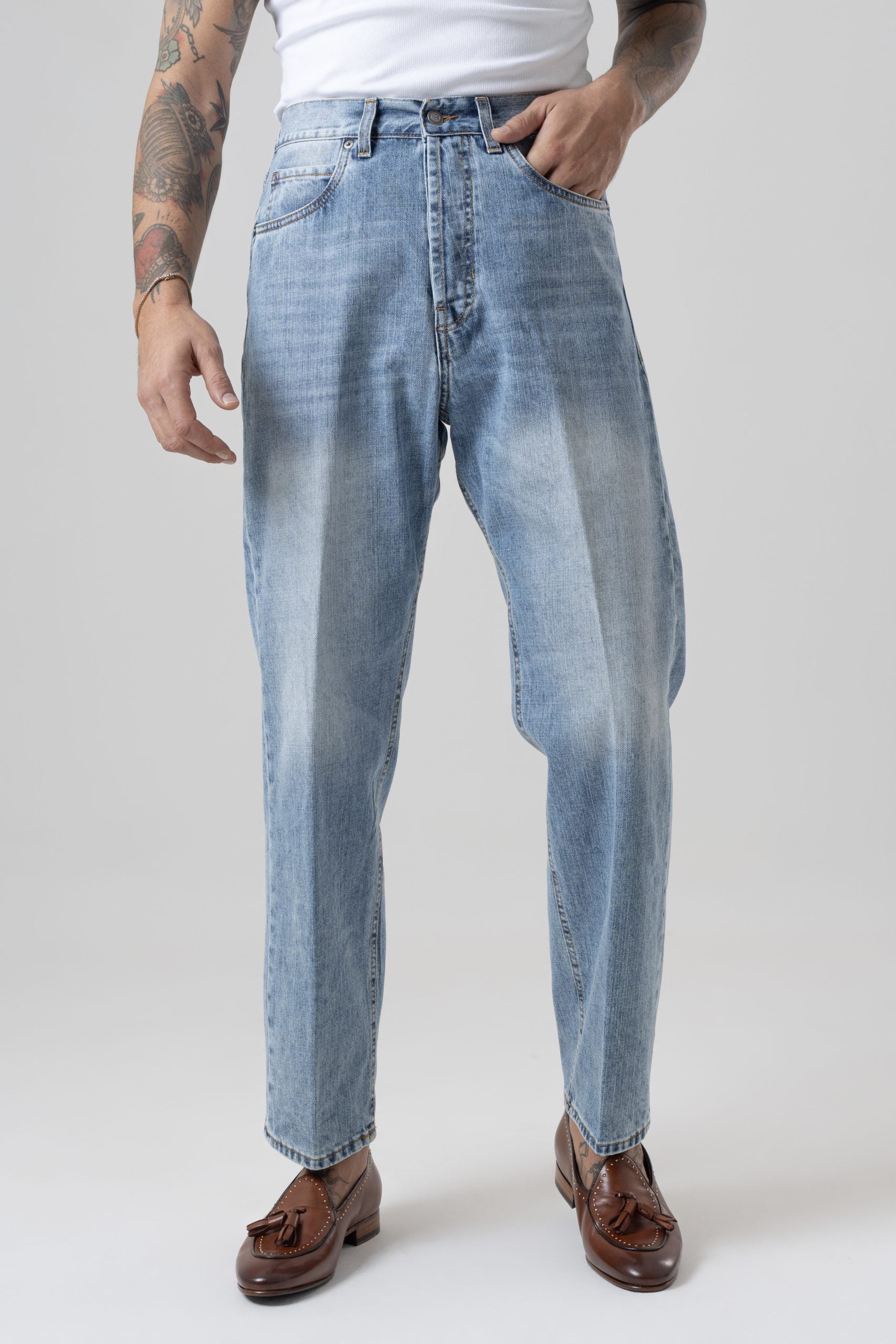 Jeans Vita Alta Fondo Lavaggio Vintage