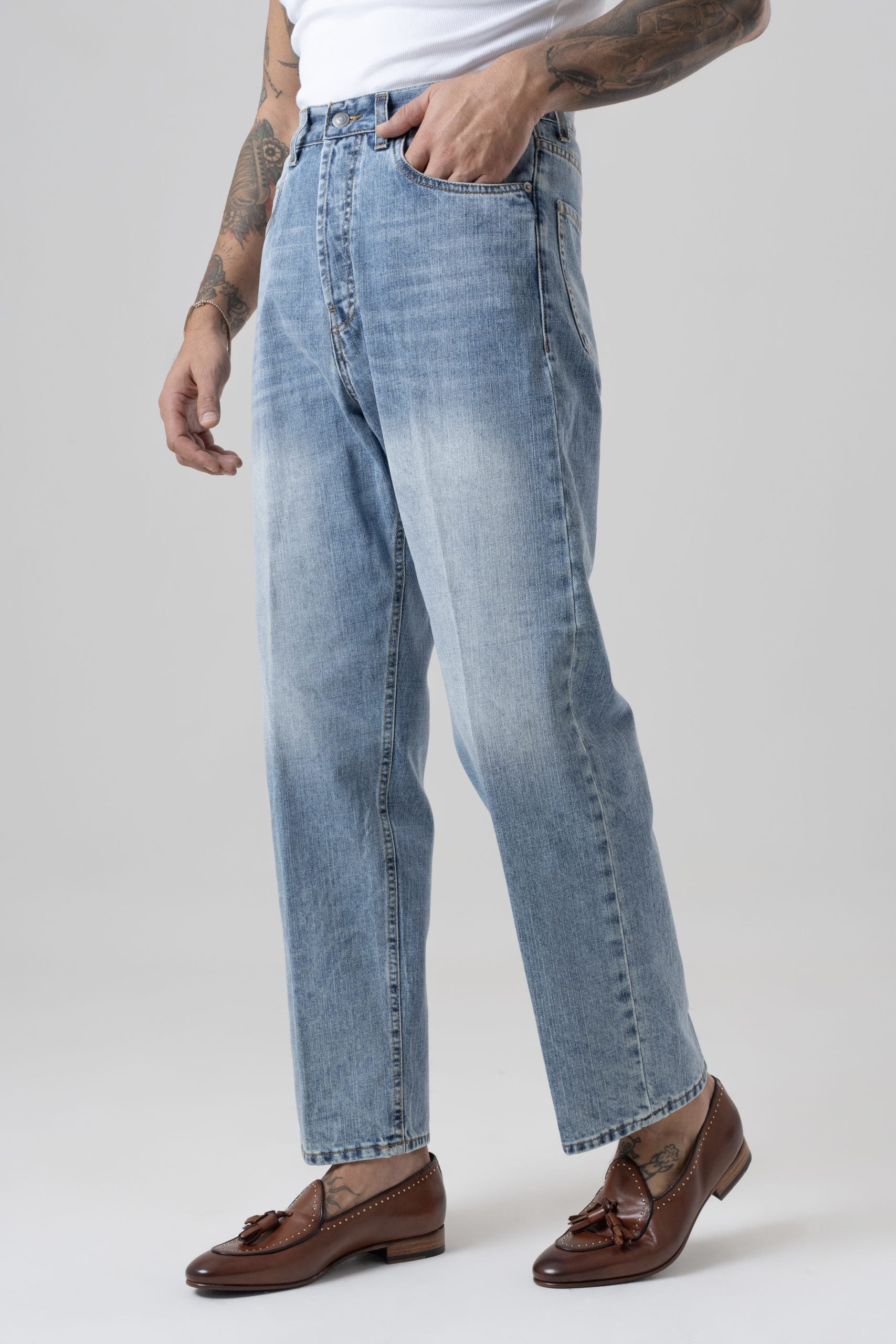 Jeans Vita Alta Fondo Lavaggio Vintage