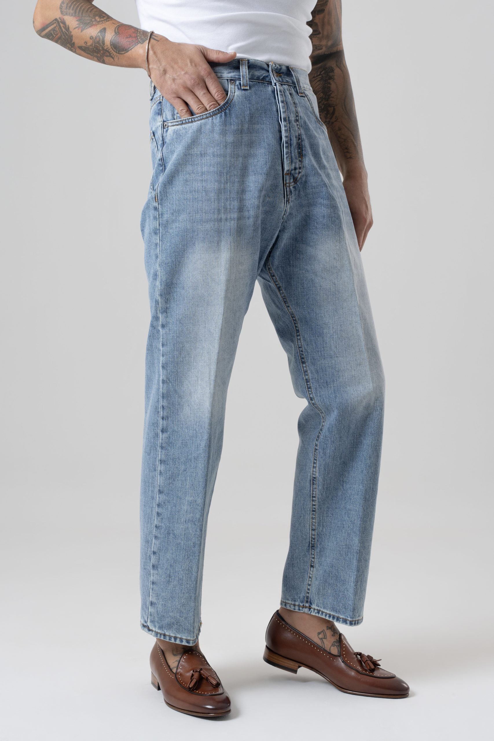 Jeans Vita Alta Fondo Lavaggio Vintage