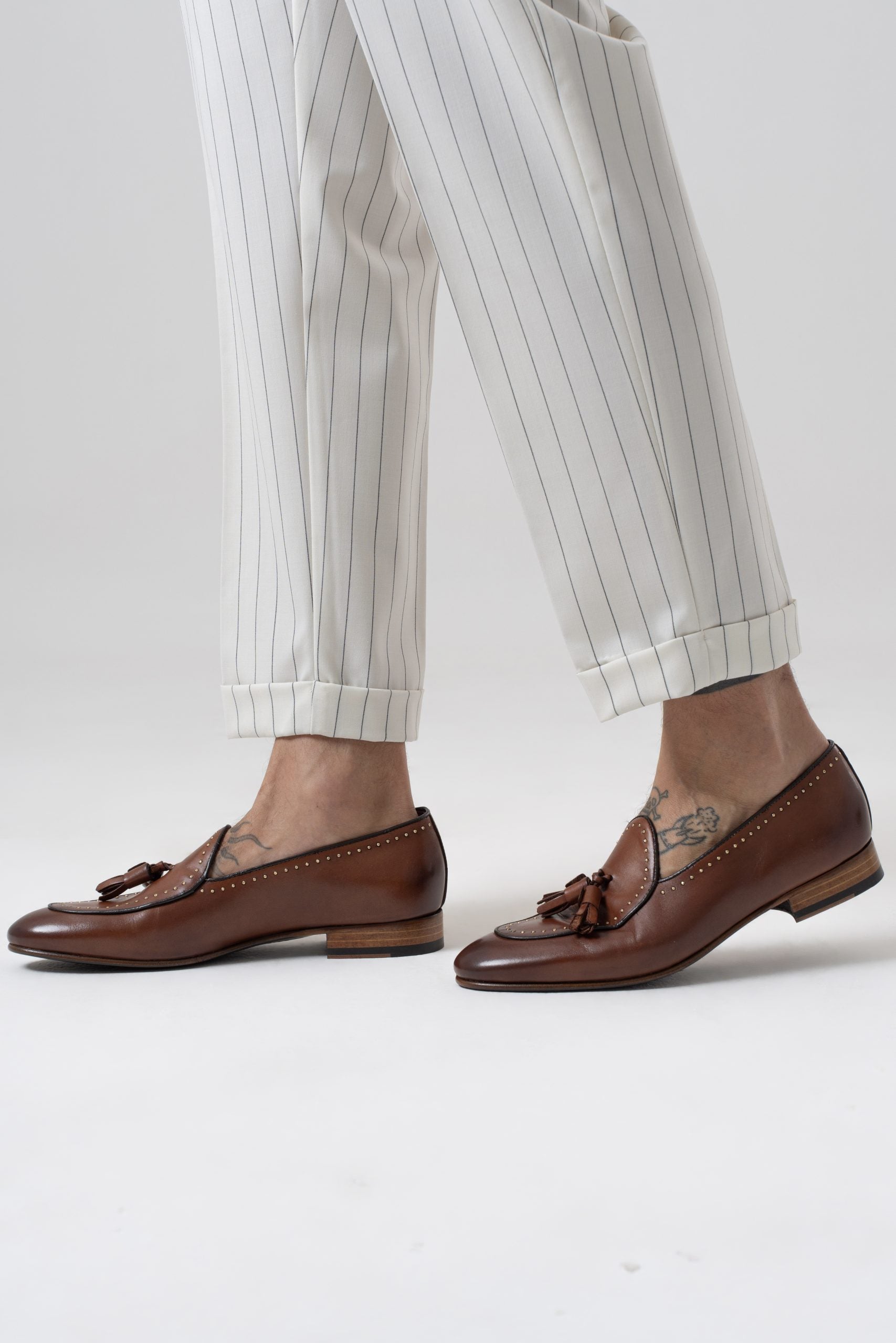 Pantalone Biforcato Panna Riga Blu Riviera