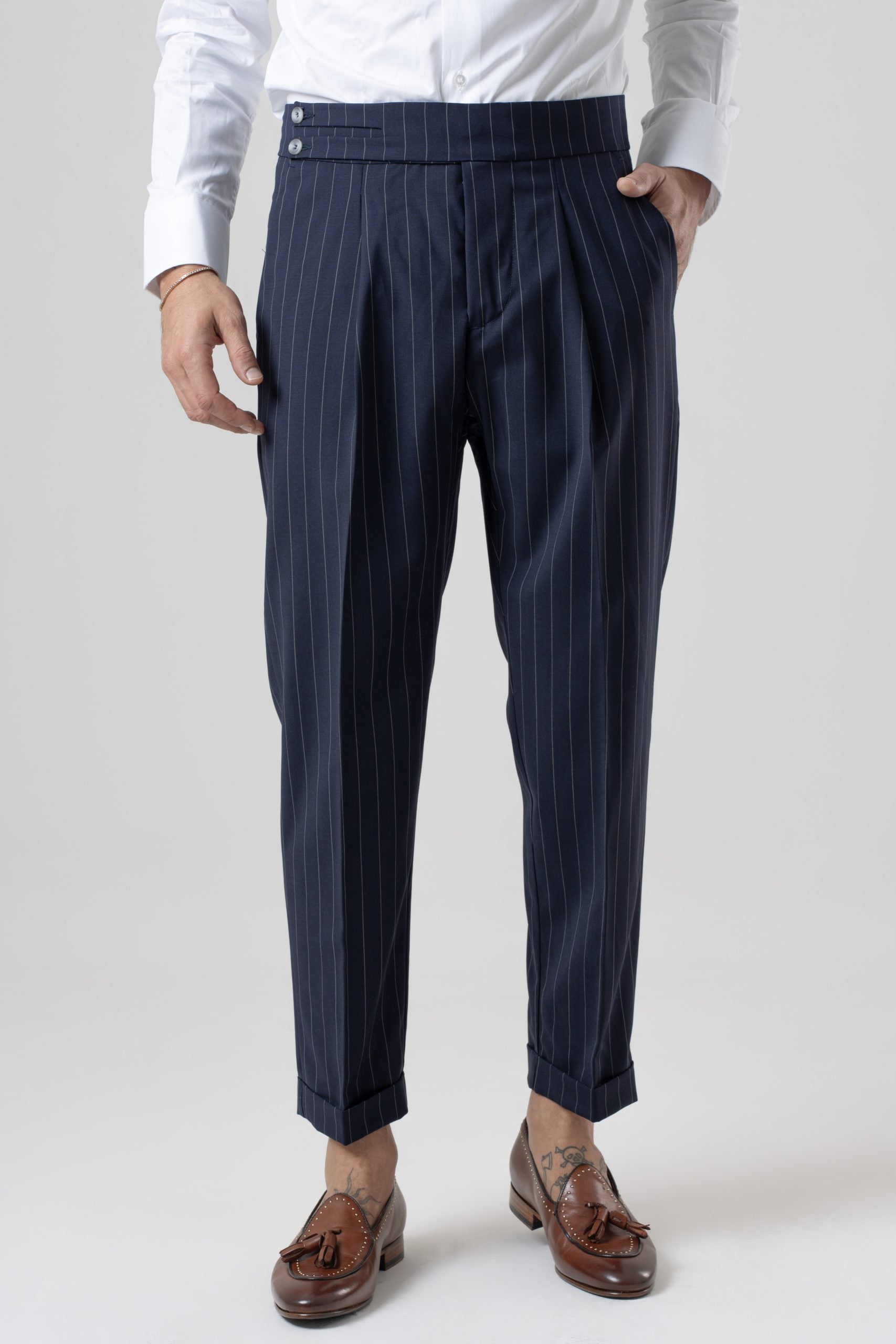 Pantalone Biforcato Blu Riga Verde Riva