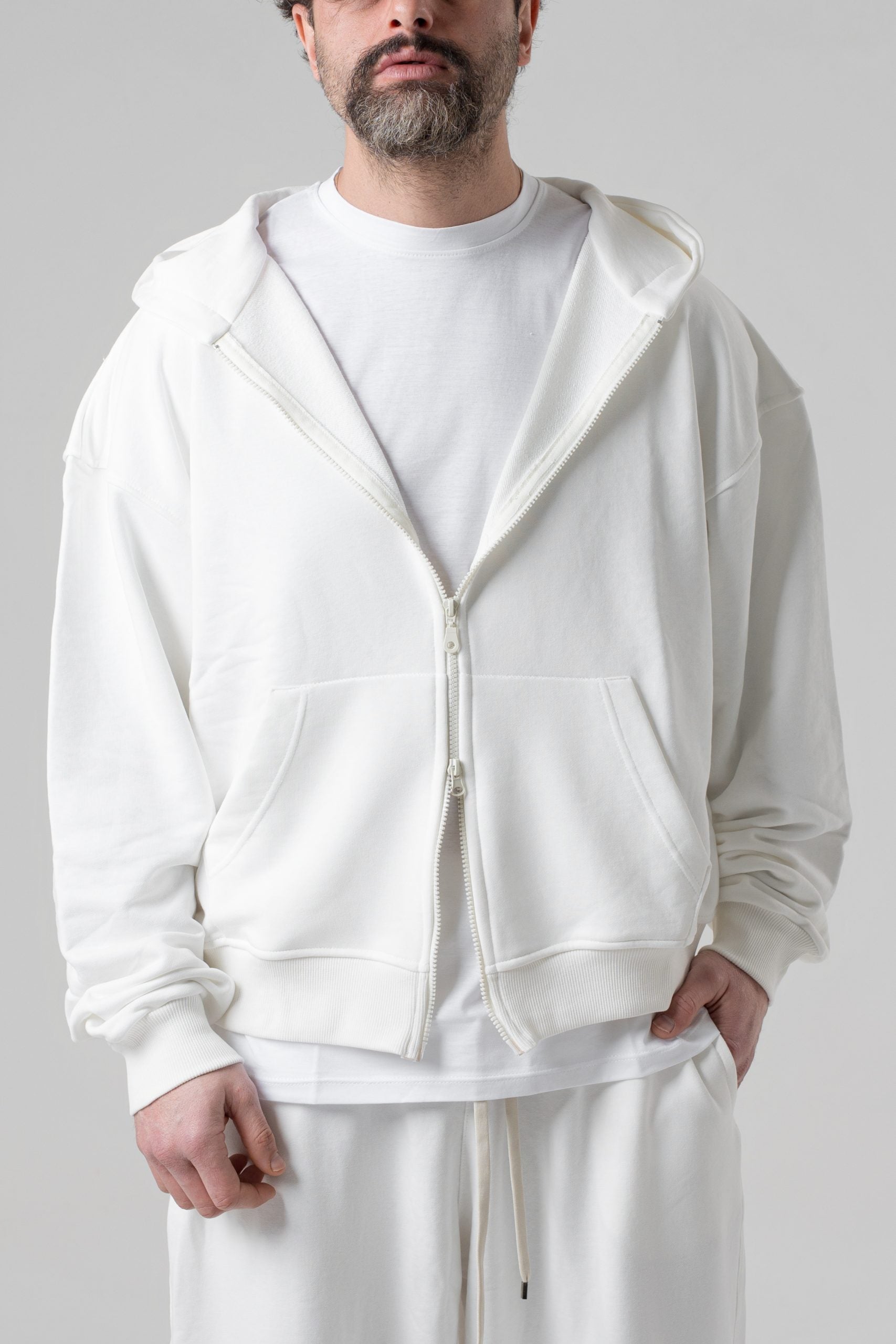 Felpa con Zip Oversize con Cappuccio Panna