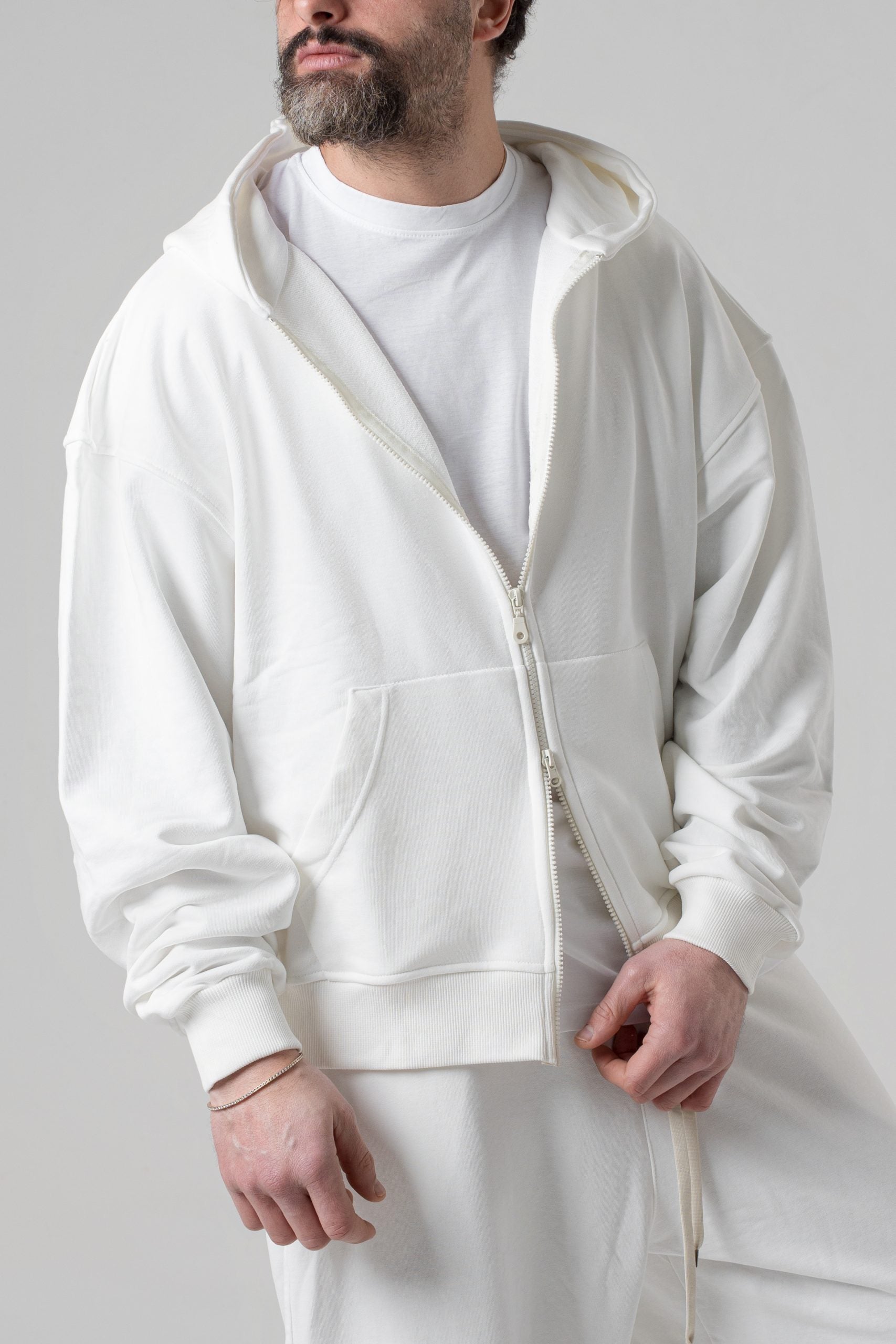Felpa con Zip Oversize con Cappuccio Panna