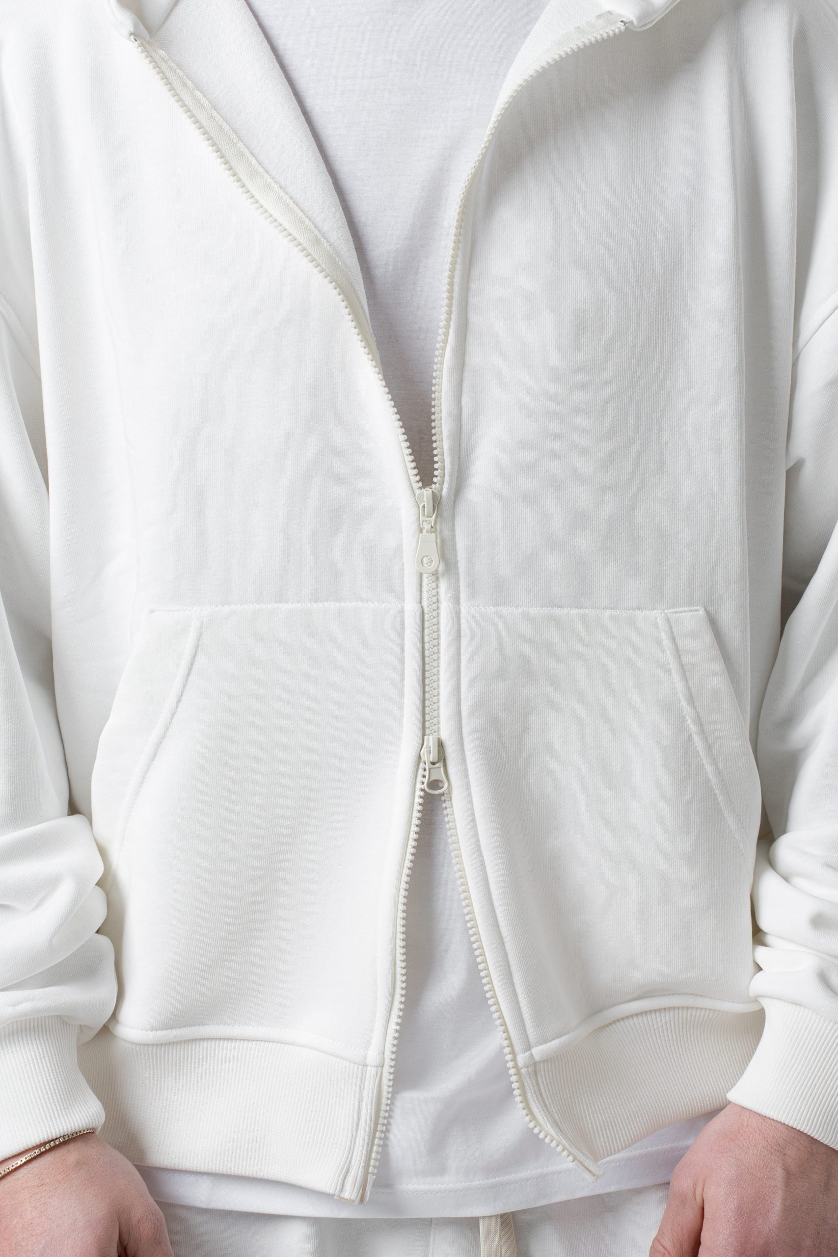 Felpa con Zip Oversize con Cappuccio Panna