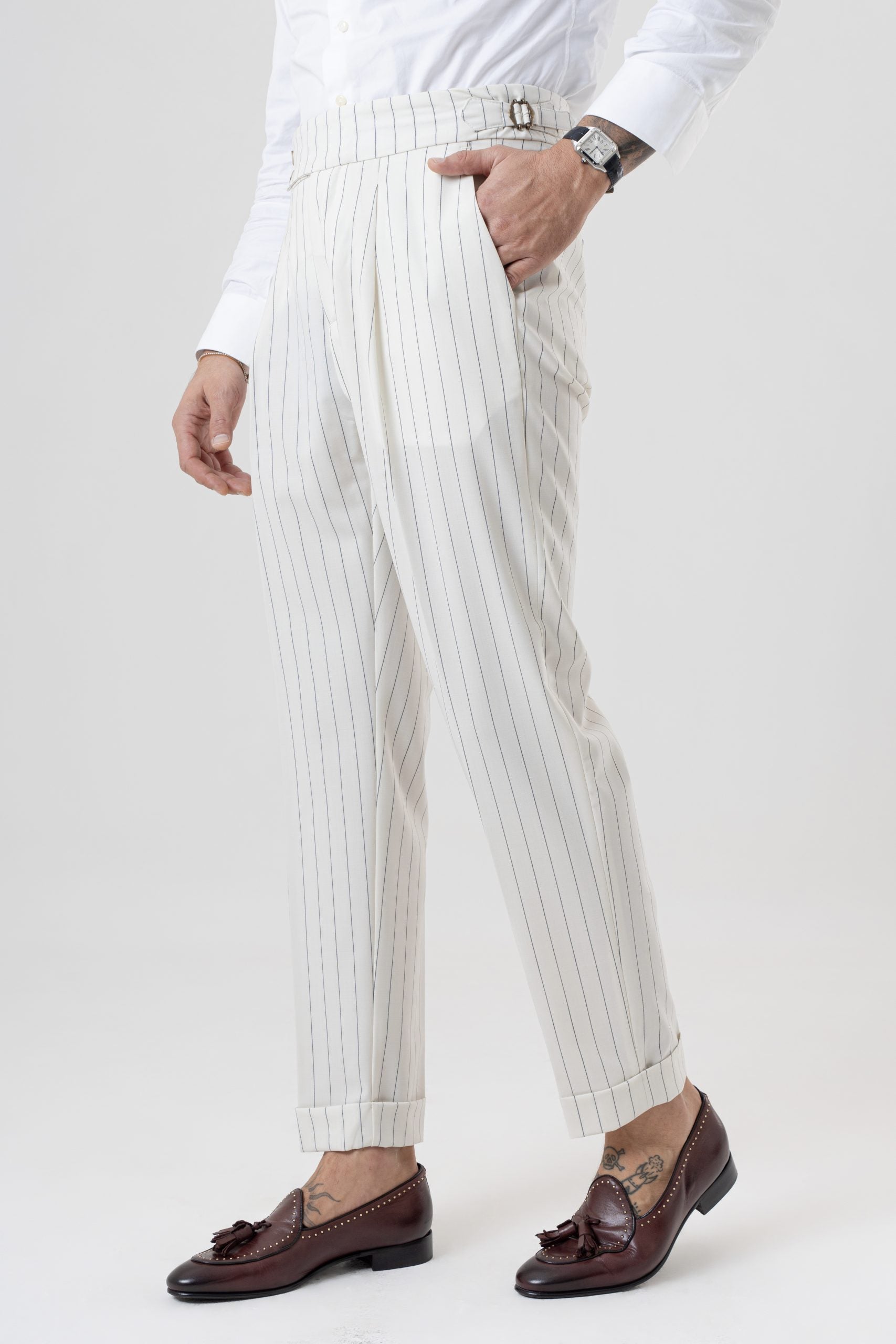 Pantalone con Bustino Tondo Panna Riga Blu Riviera