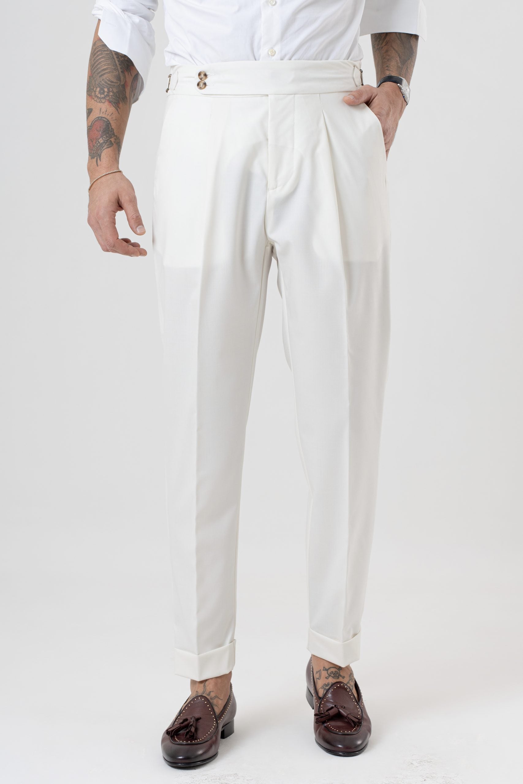 Pantalones bustier redondos blancos mate de Mykonos