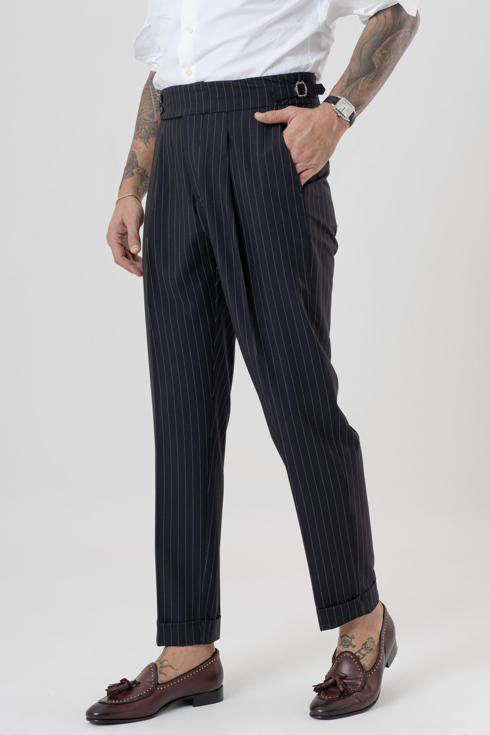 Pantalone con Bustino Tondo Blu Riga Verde Riva