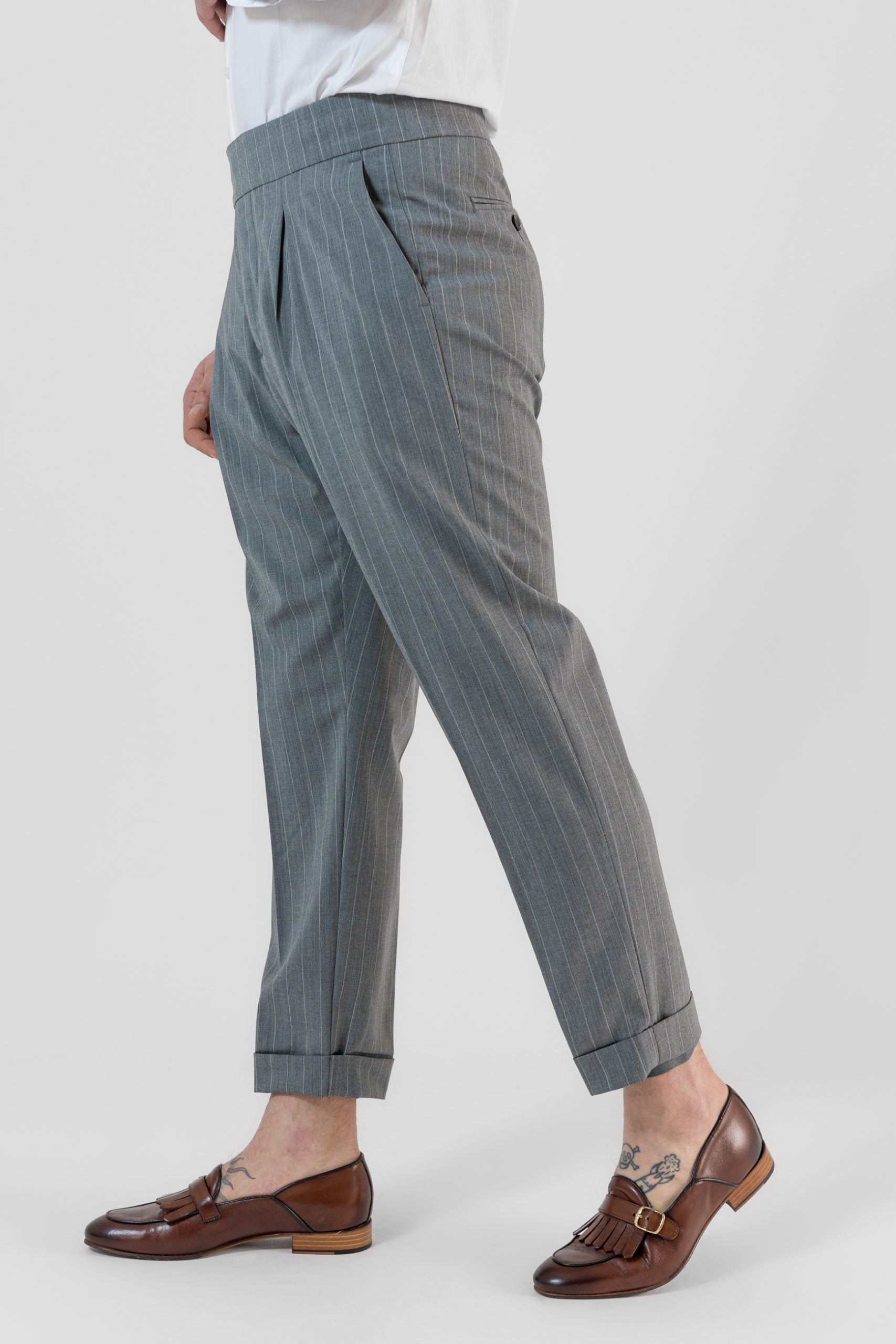 Pantalone Biforcato Grigio Gessato Milano Marittima