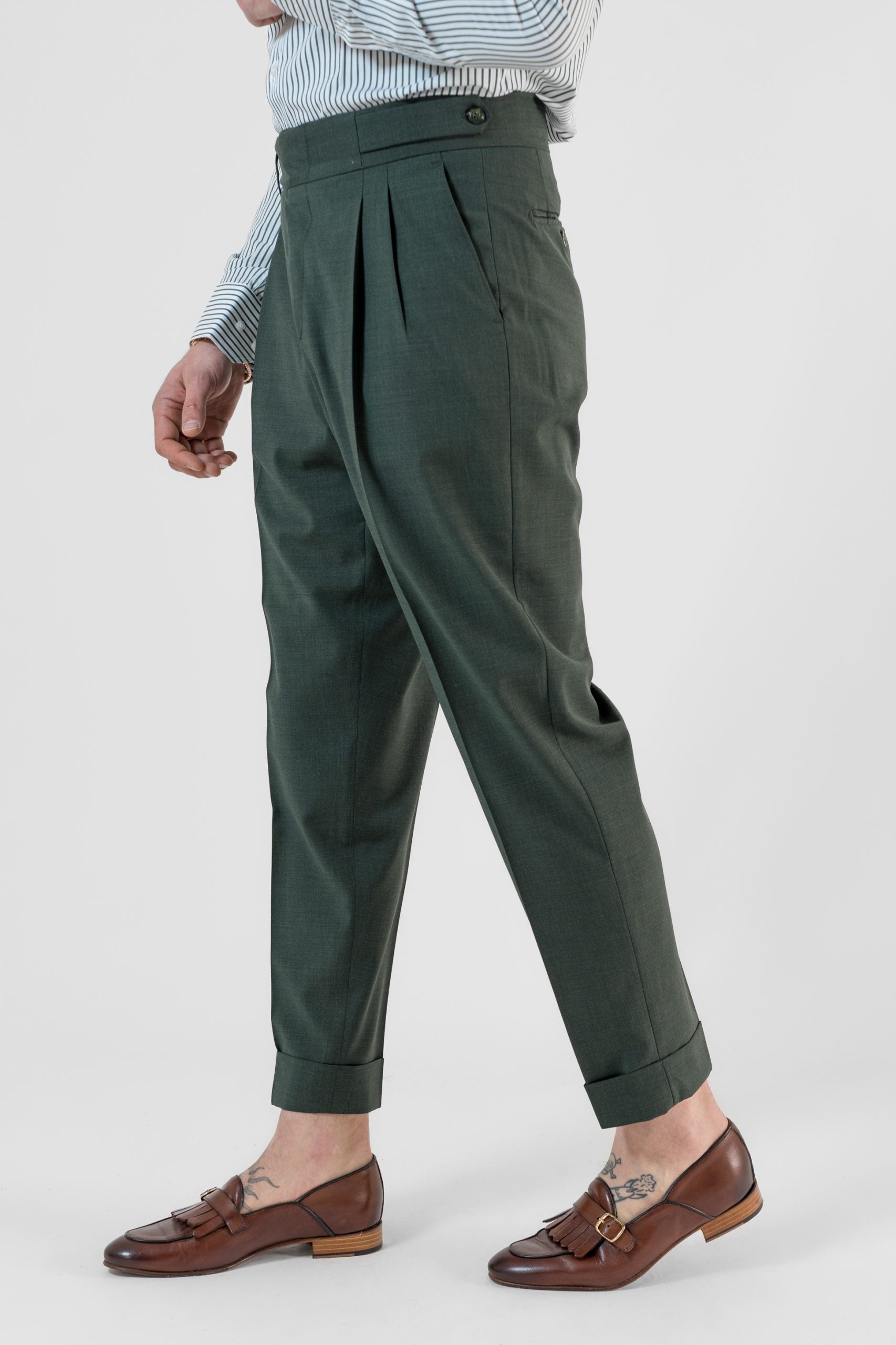 Pantalone Doppia Cinta Verde Bosco Cannes