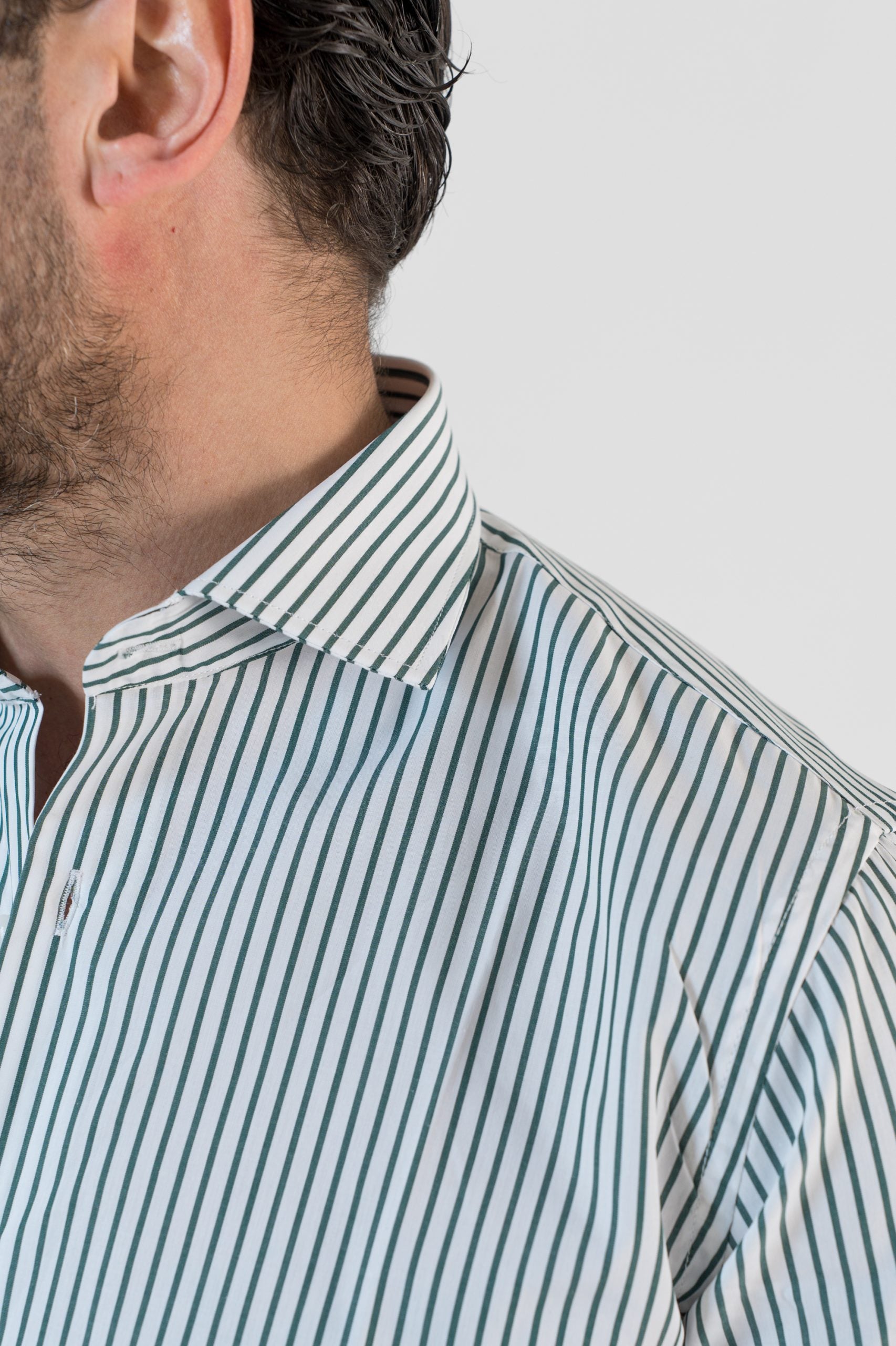 Camicia Collo Francese Riga Verde Scuro