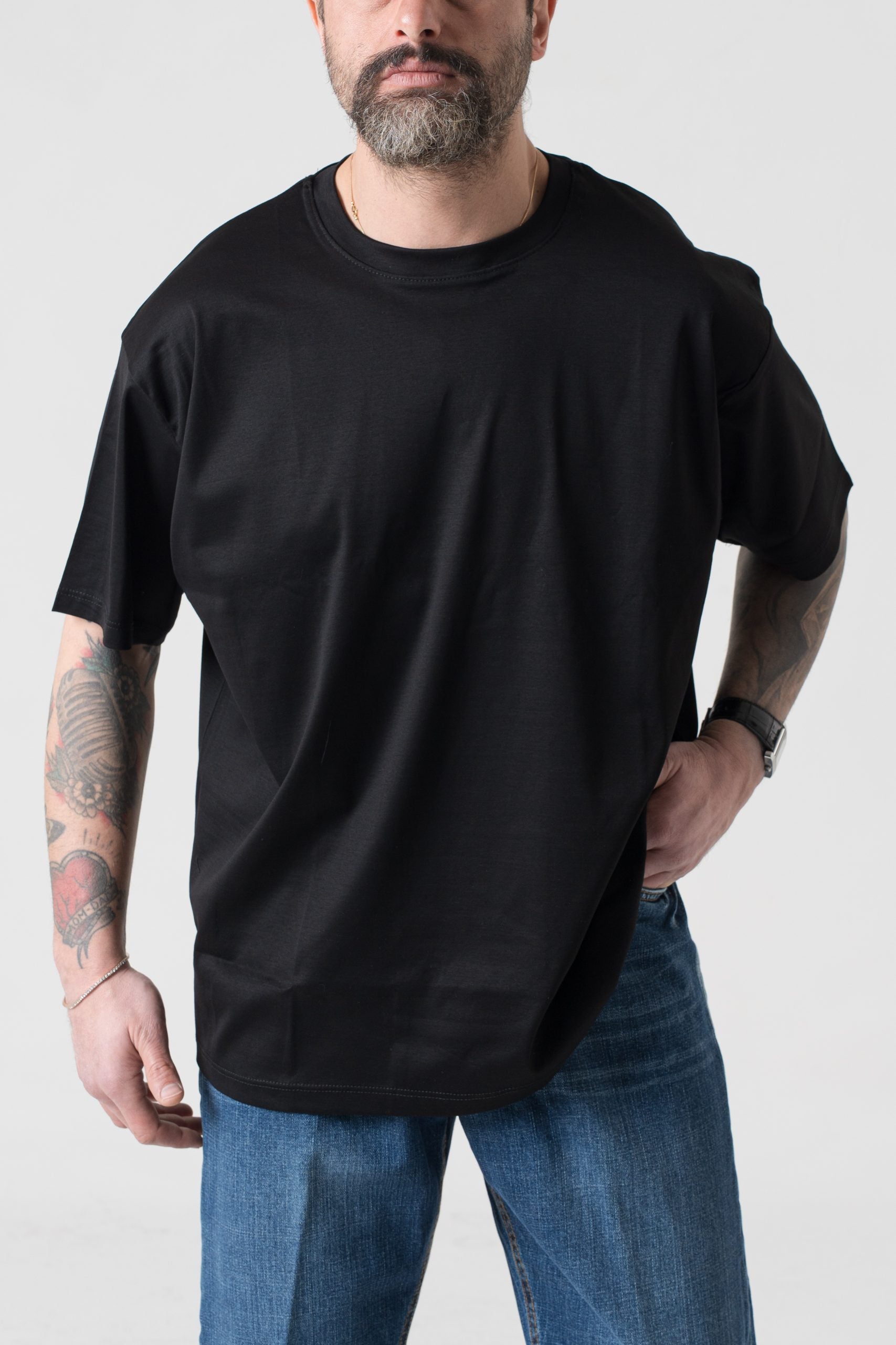 T-Shirt Oversize in Filo di Scozia Nera