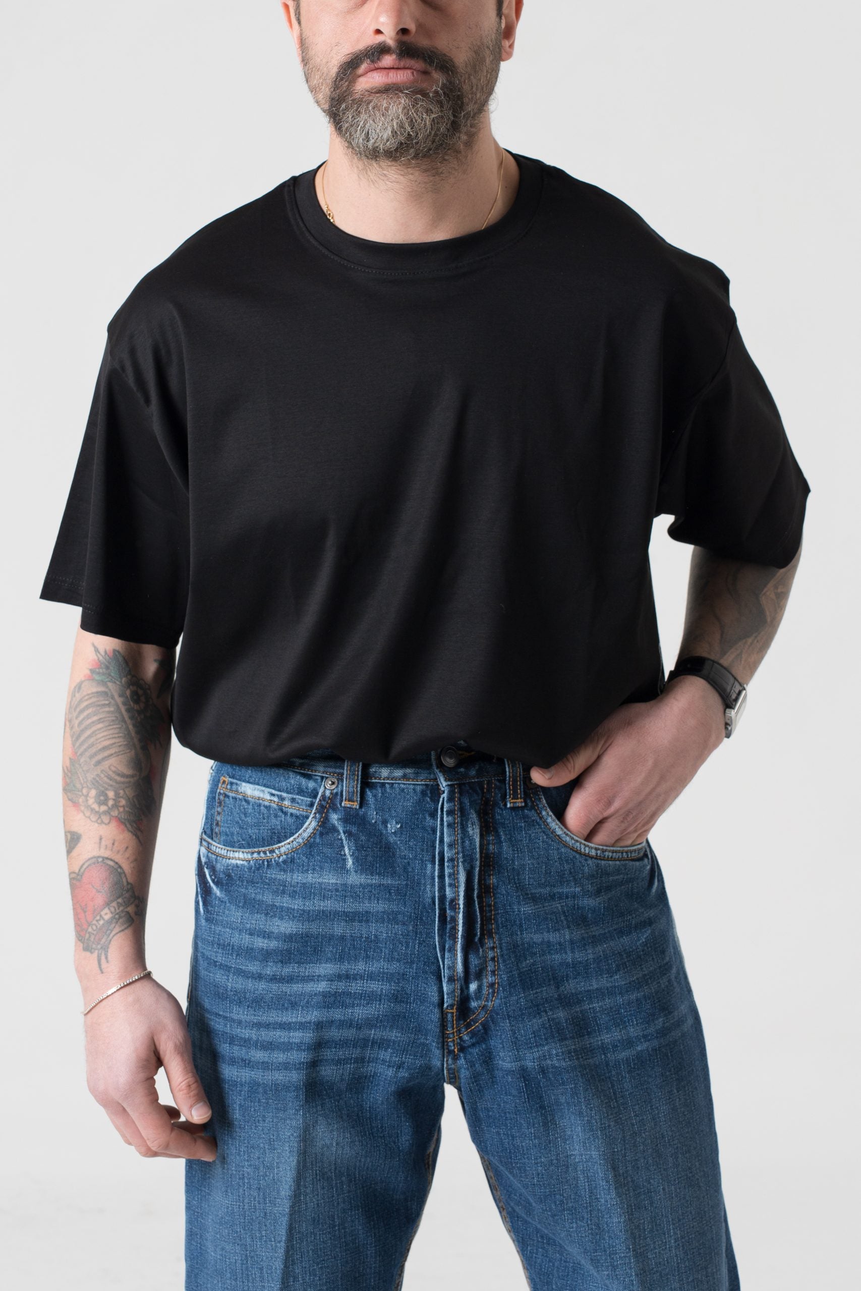 T-Shirt Oversize in Filo di Scozia Nera