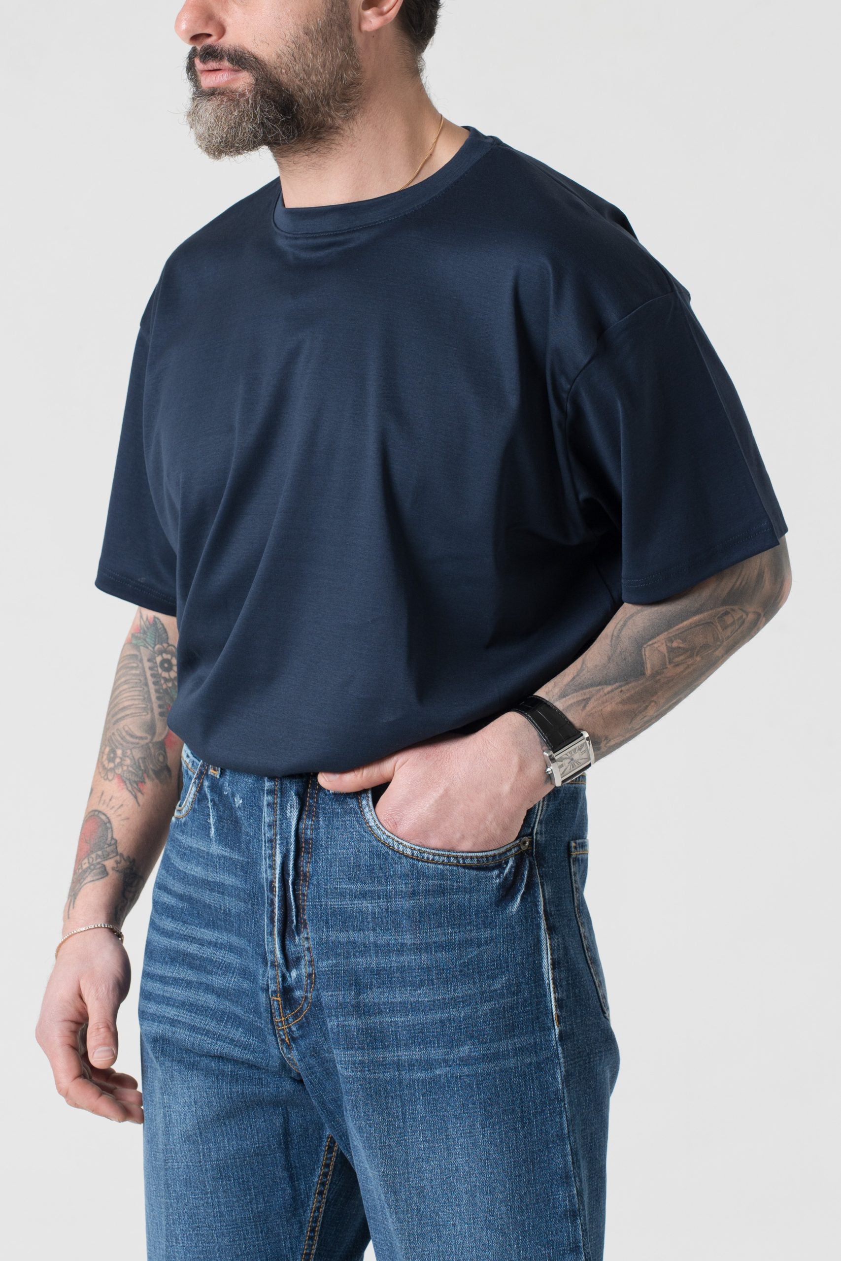 T-Shirt Oversize in Filo di Scozia Blu