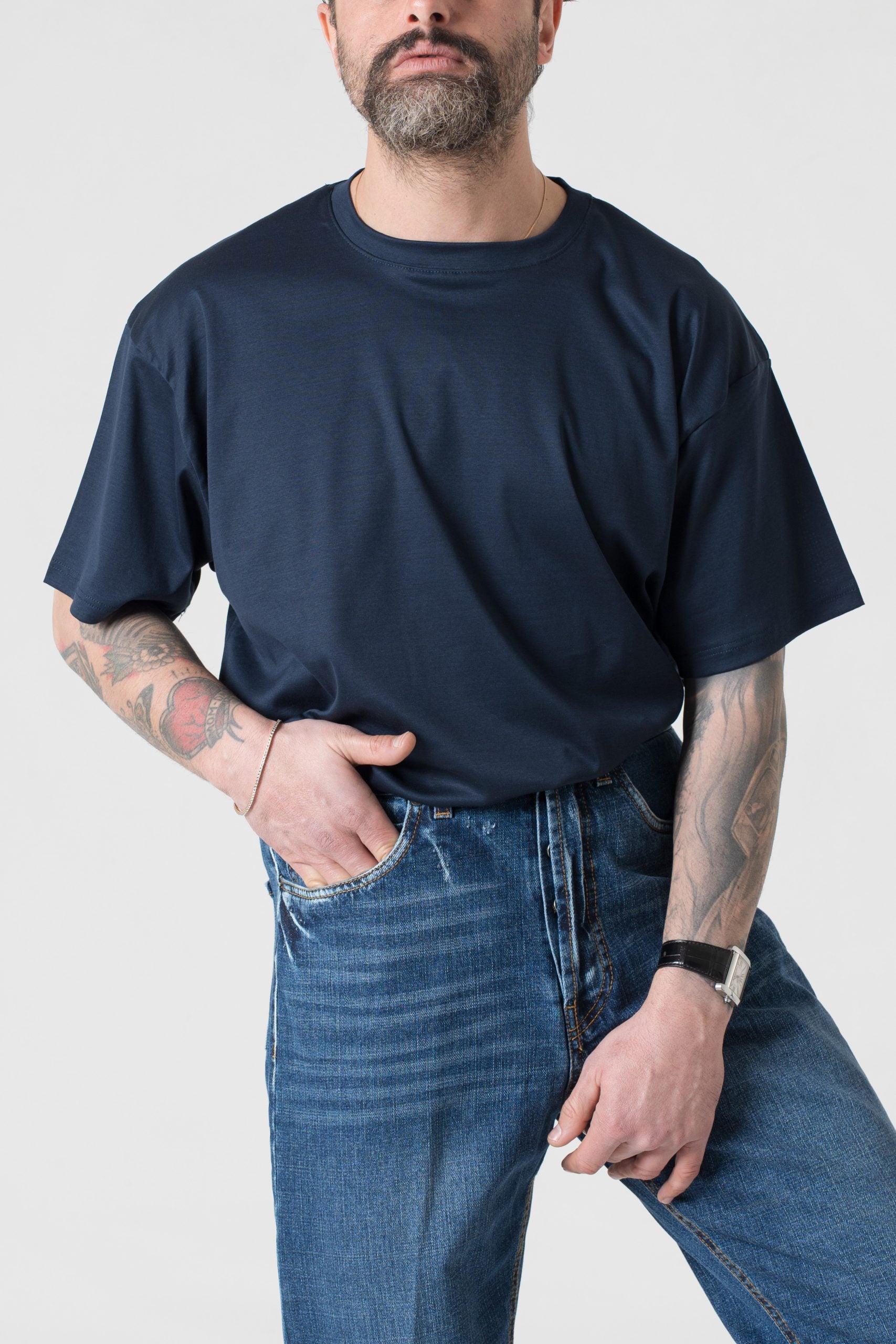 T-Shirt Oversize in Filo di Scozia Blu