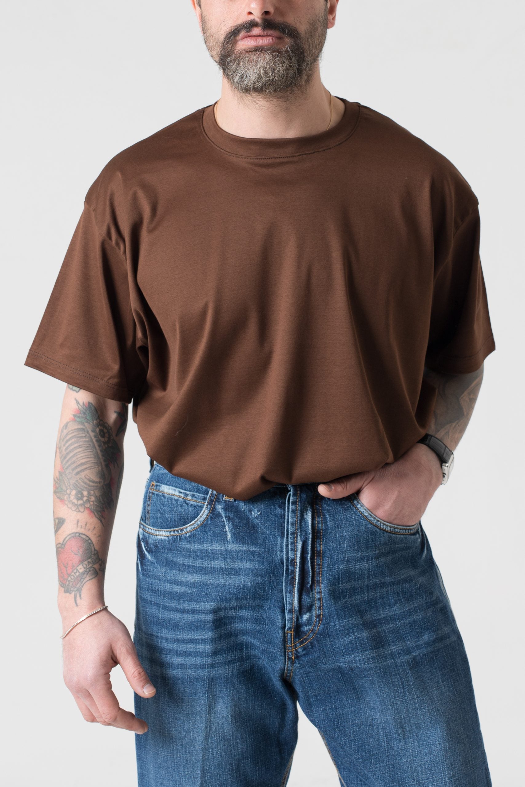 T-Shirt Oversize in Filo di Scozia Nocciola