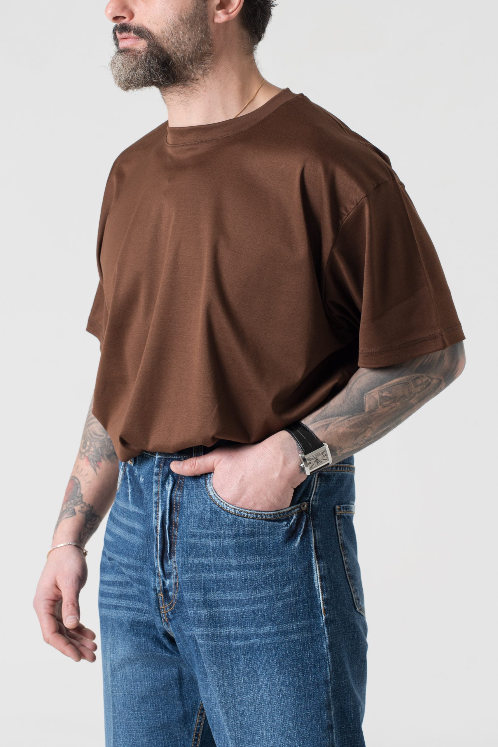 T-Shirt Oversize in Filo di Scozia Nocciola