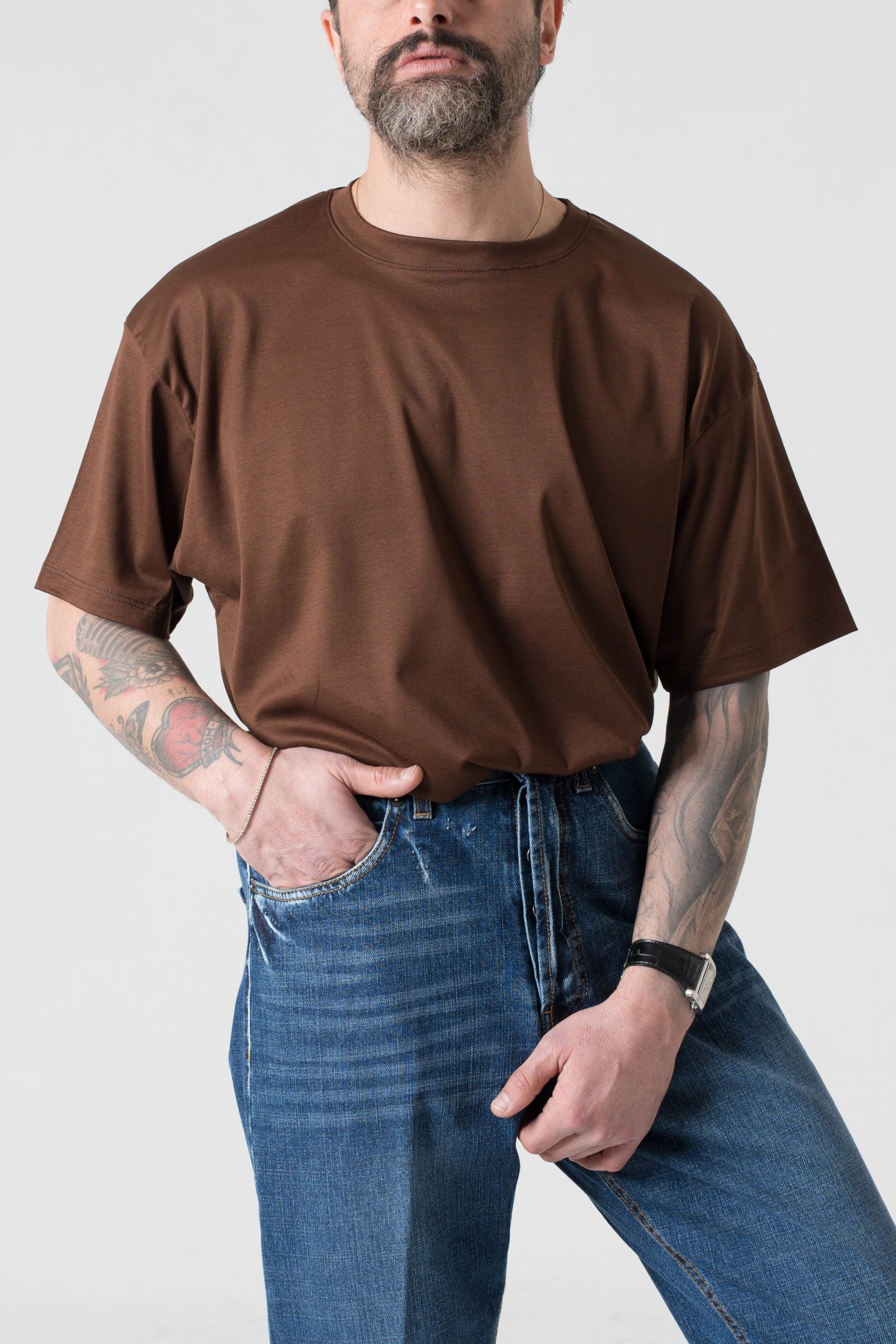 T-Shirt Oversize in Filo di Scozia Nocciola