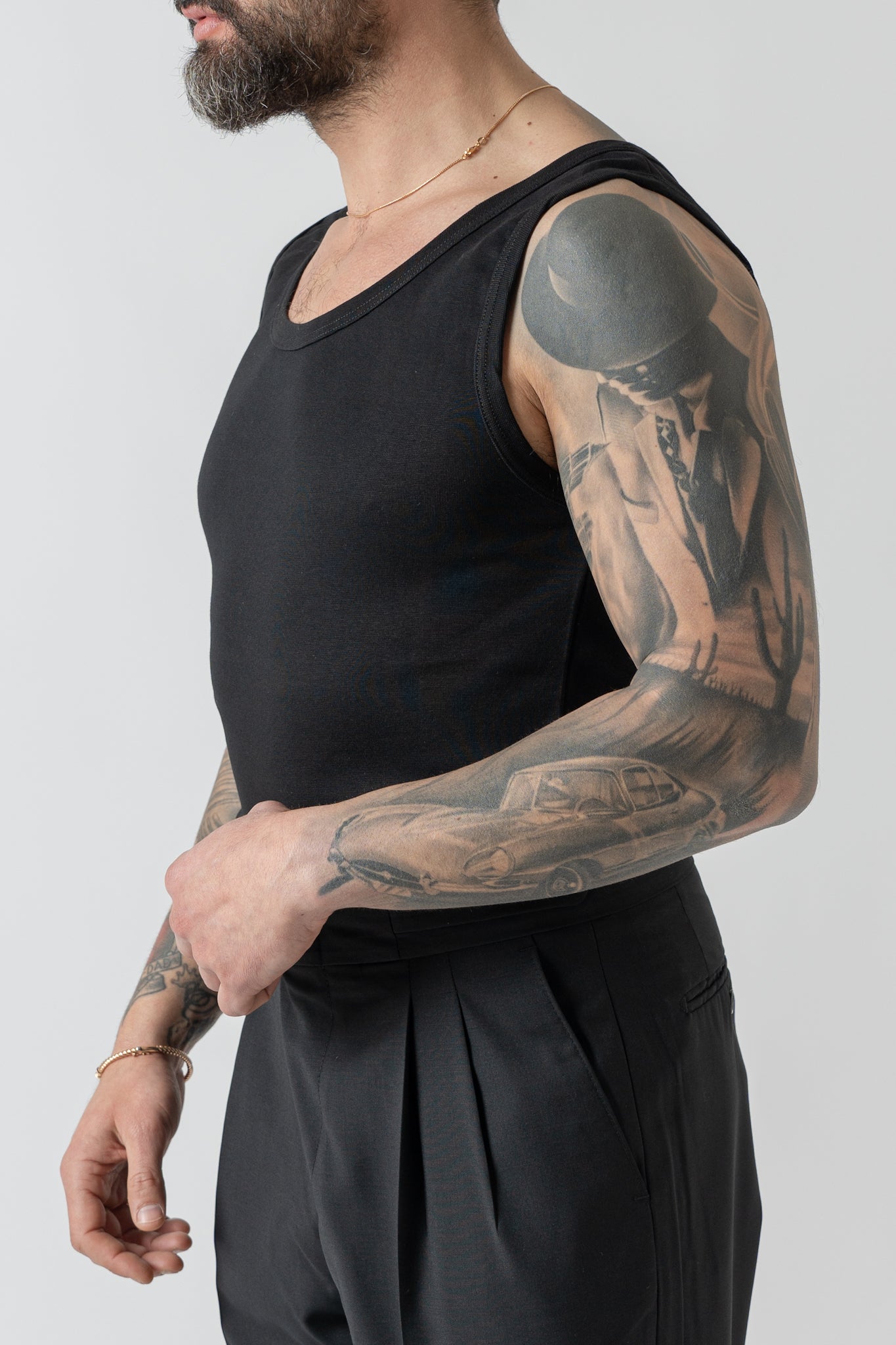 Canotta a Costine in Cotone Nera