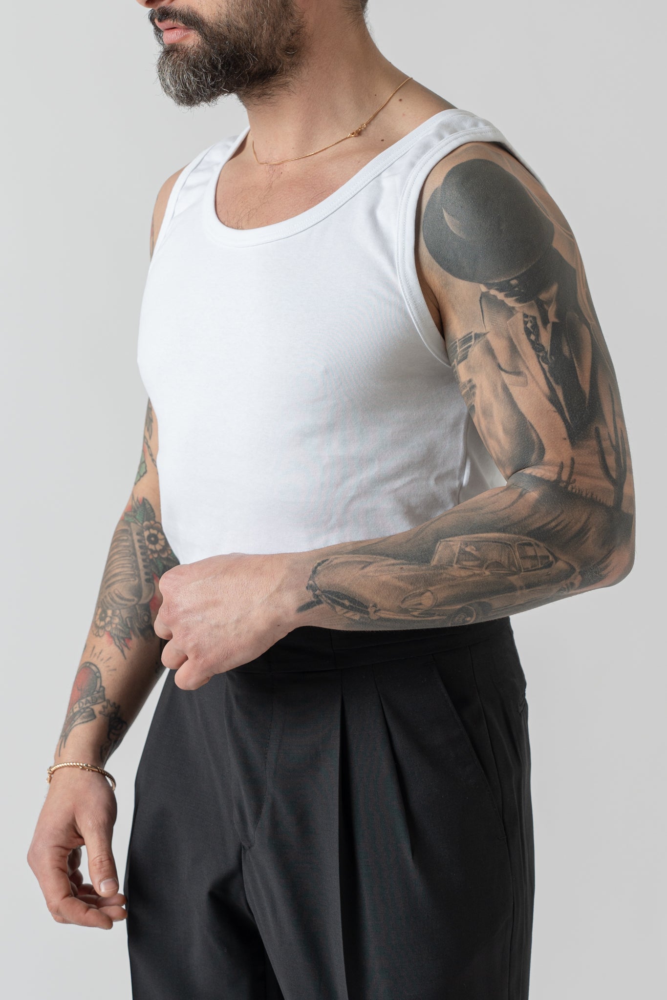 Canotta a Costine in Cotone Bianca