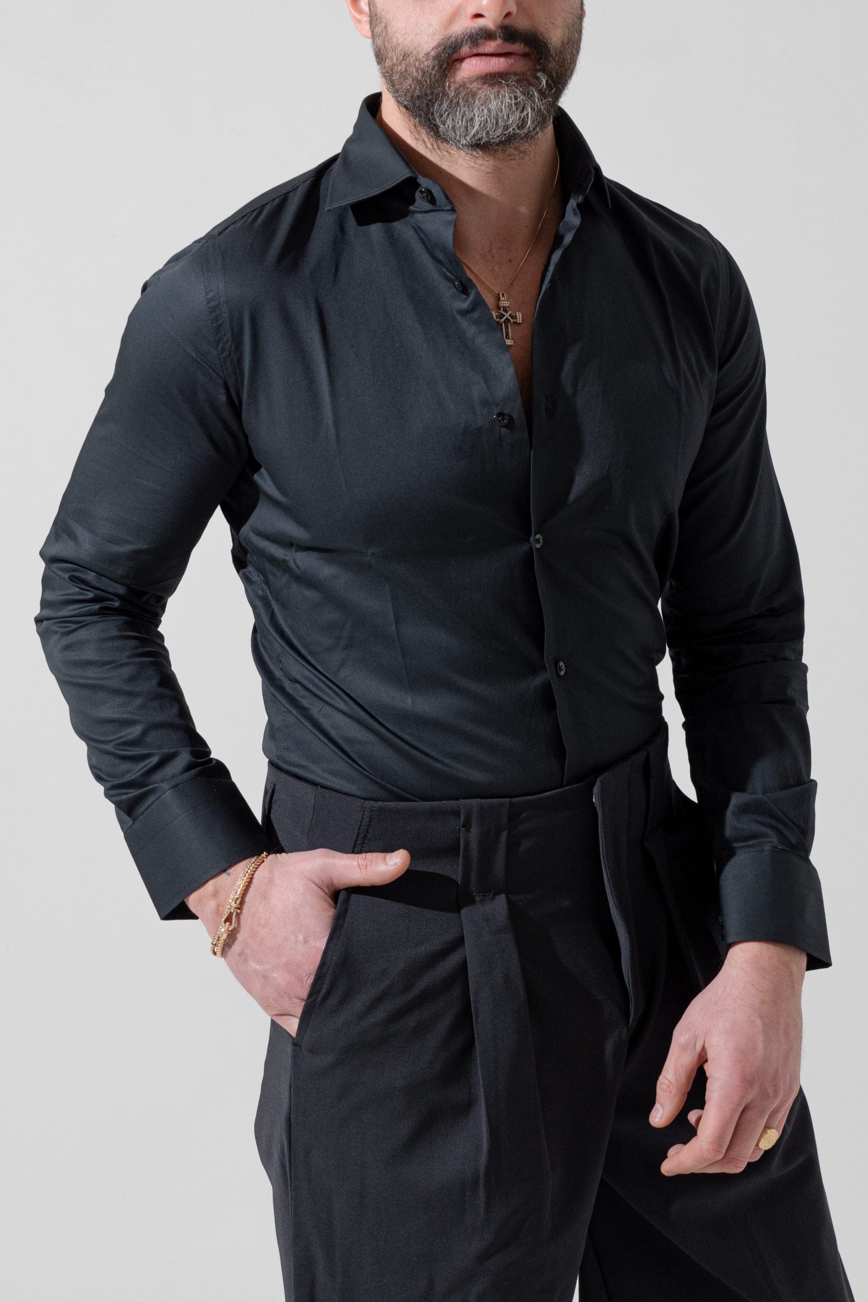 Camicia Collo Francese Nera