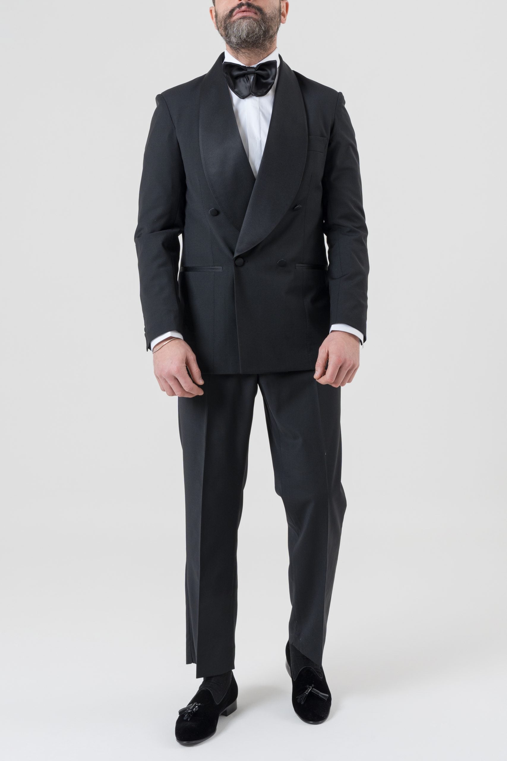 Giacca Smoking Doppiopetto con Rever a Scialle Nero