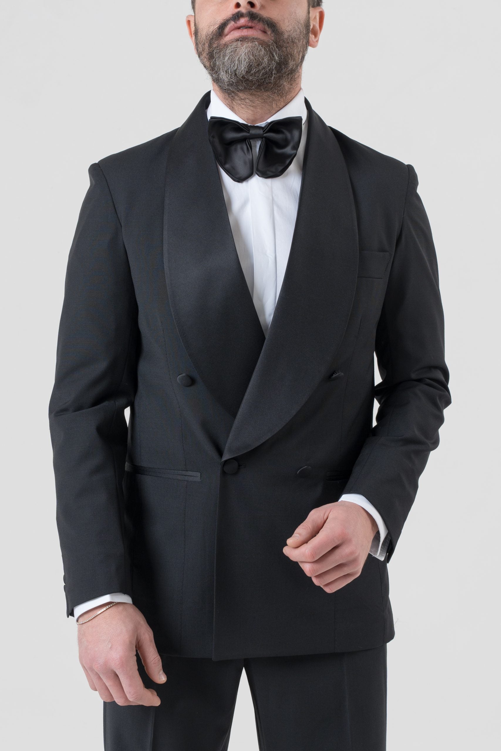 Giacca Smoking Doppiopetto con Rever a Scialle Nero