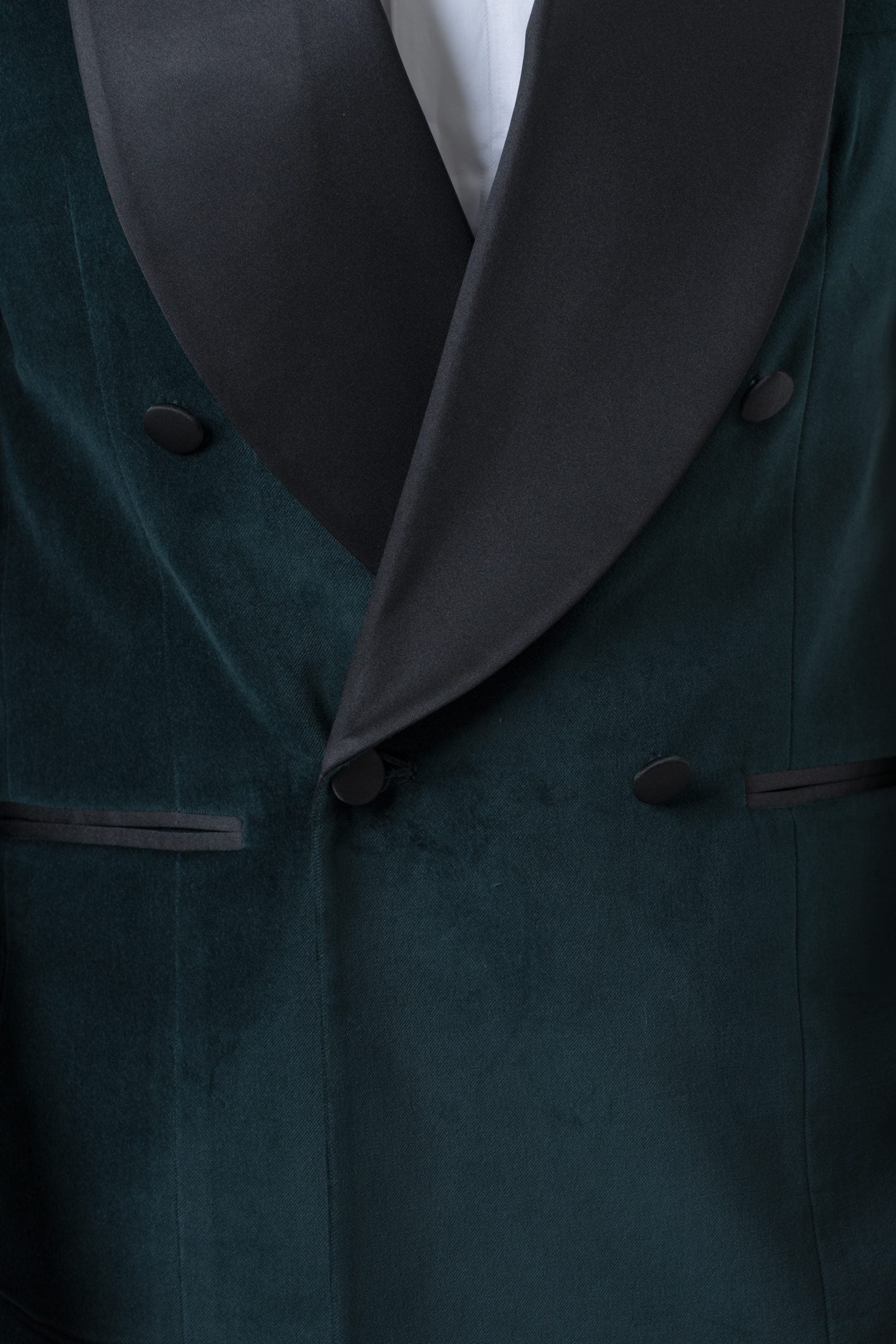 Giacca Smoking Doppiopetto con Rever a Scialle in Velluto Verde