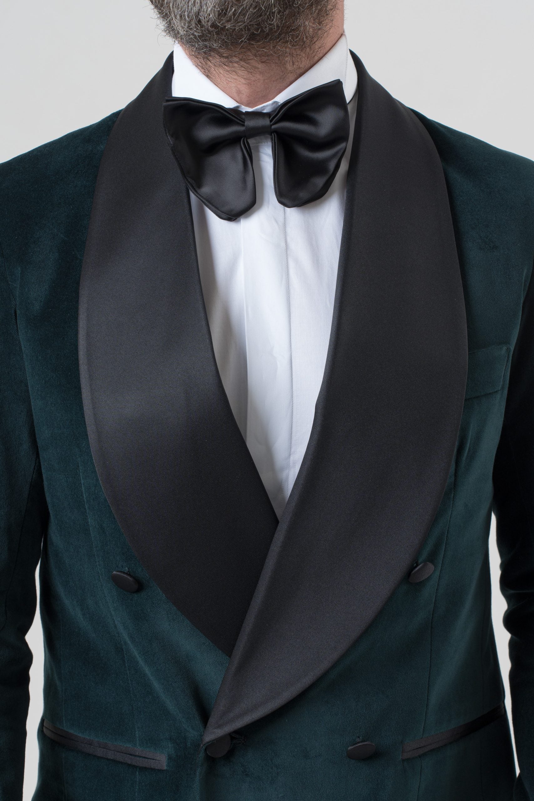 Giacca Smoking Doppiopetto con Rever a Scialle in Velluto Verde