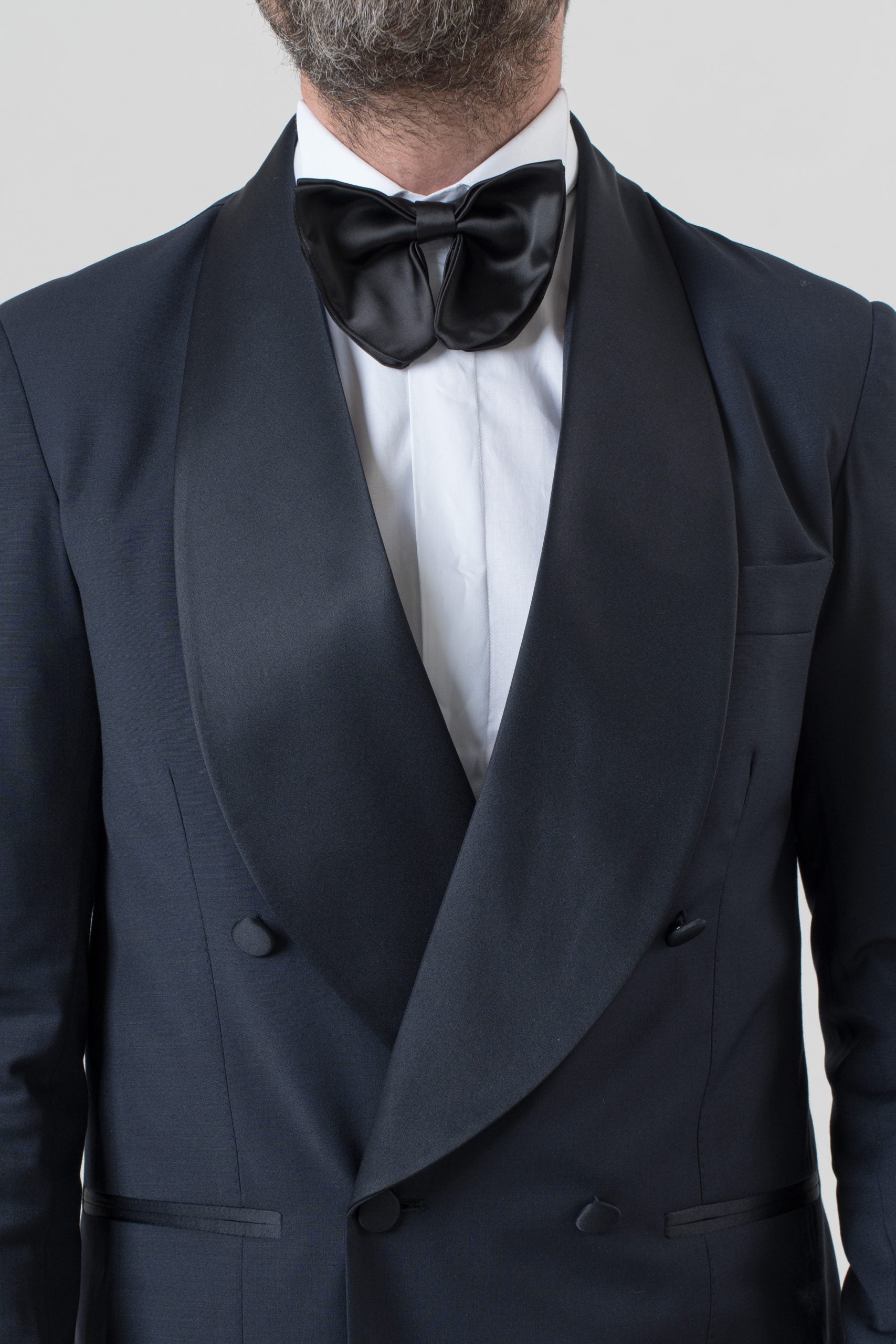 Giacca Smoking Doppiopetto con Rever a Scialle Blu