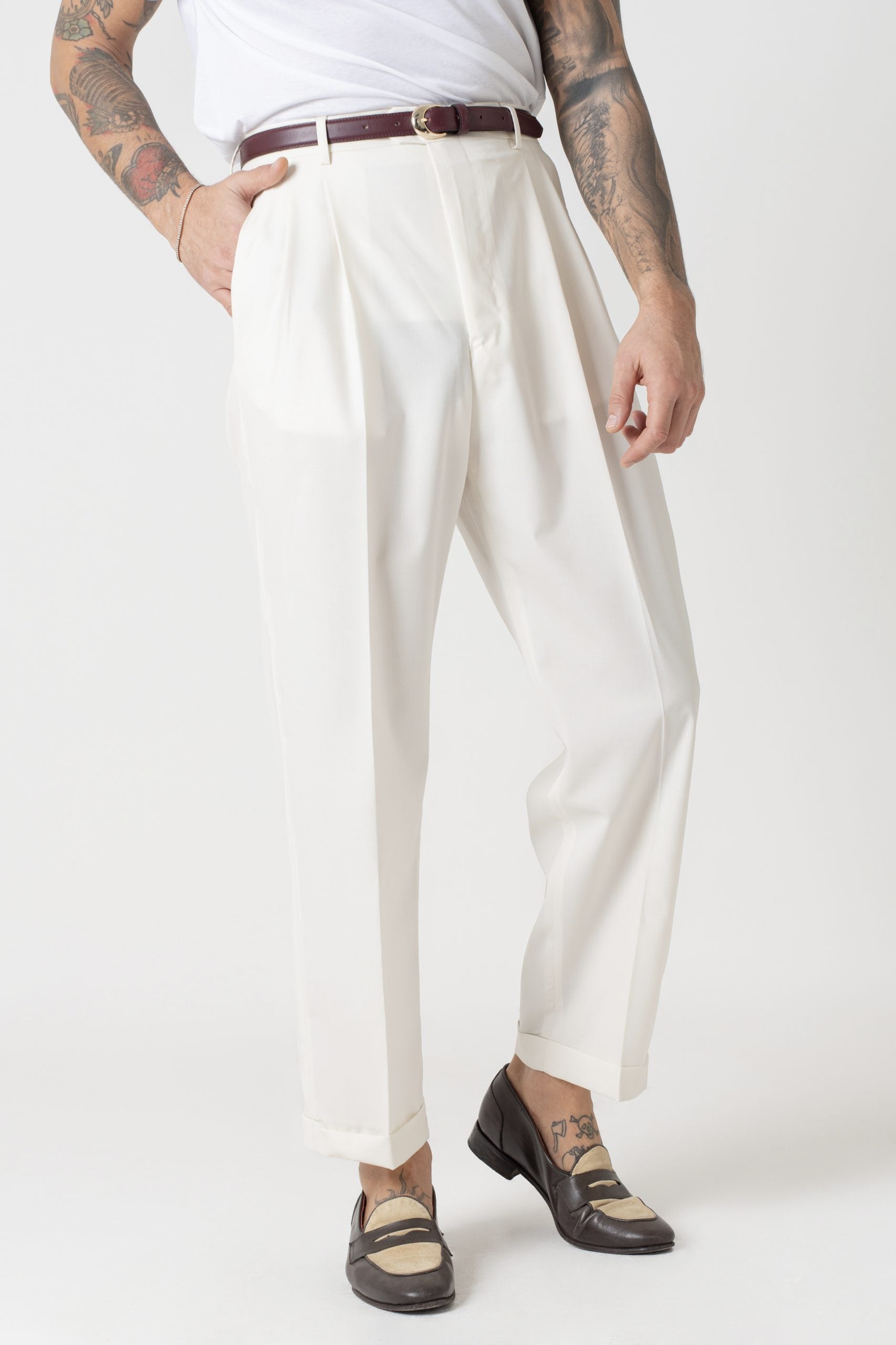 Pantalone Fondo Ampio con Passanti Bianco Opaco Mykonos