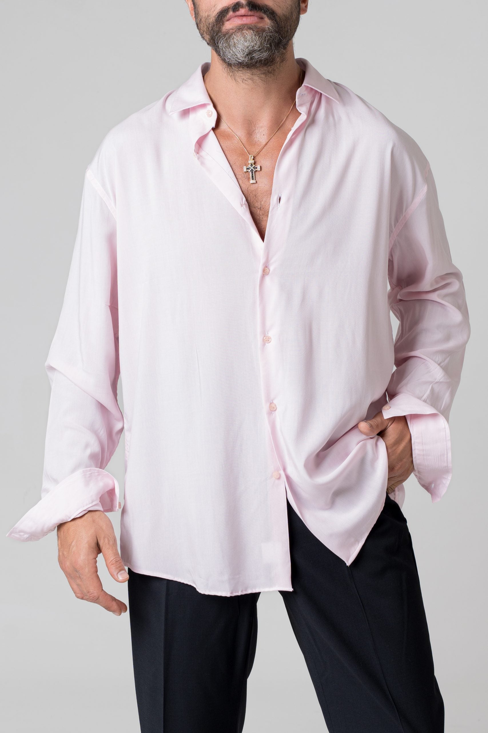 Camicia Oversize in Viscosa Rosa