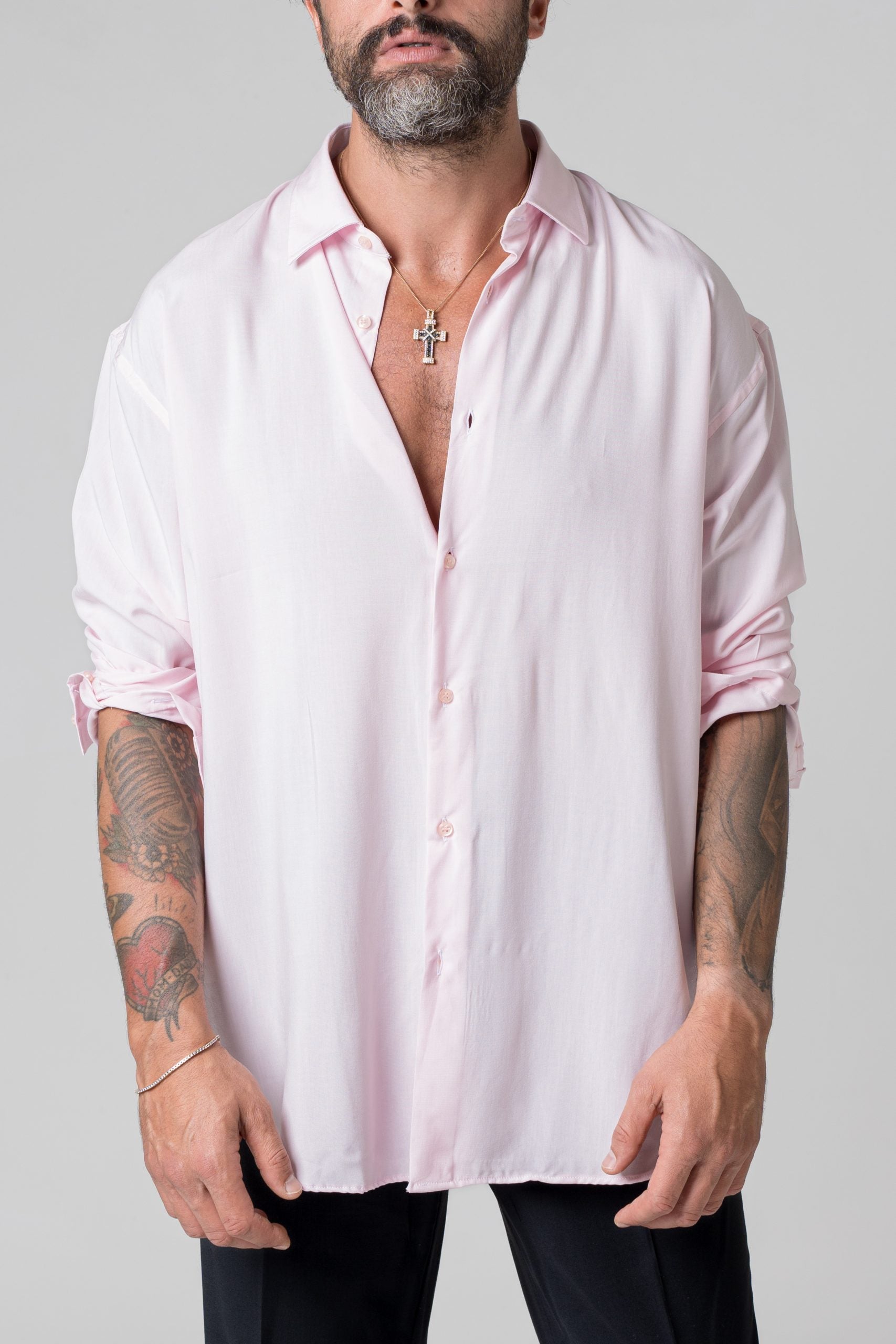 Camisa extragrande de viscosa rosa