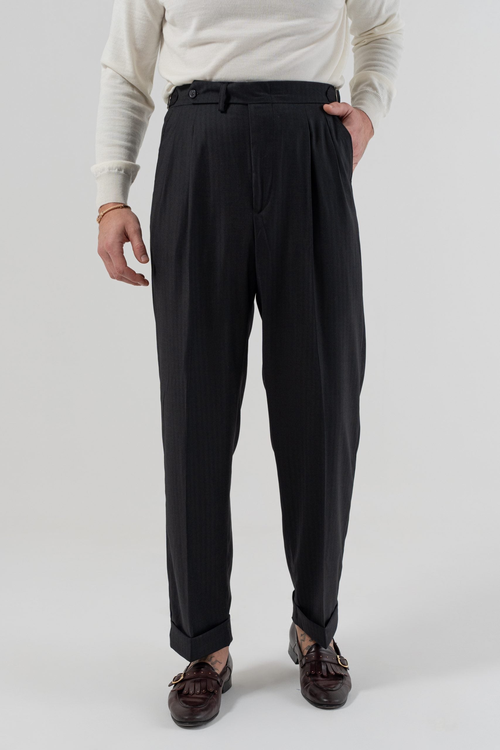 Pantalone Fondo Ampio e Fibbie Laterali Nero Solaro Las Vegas